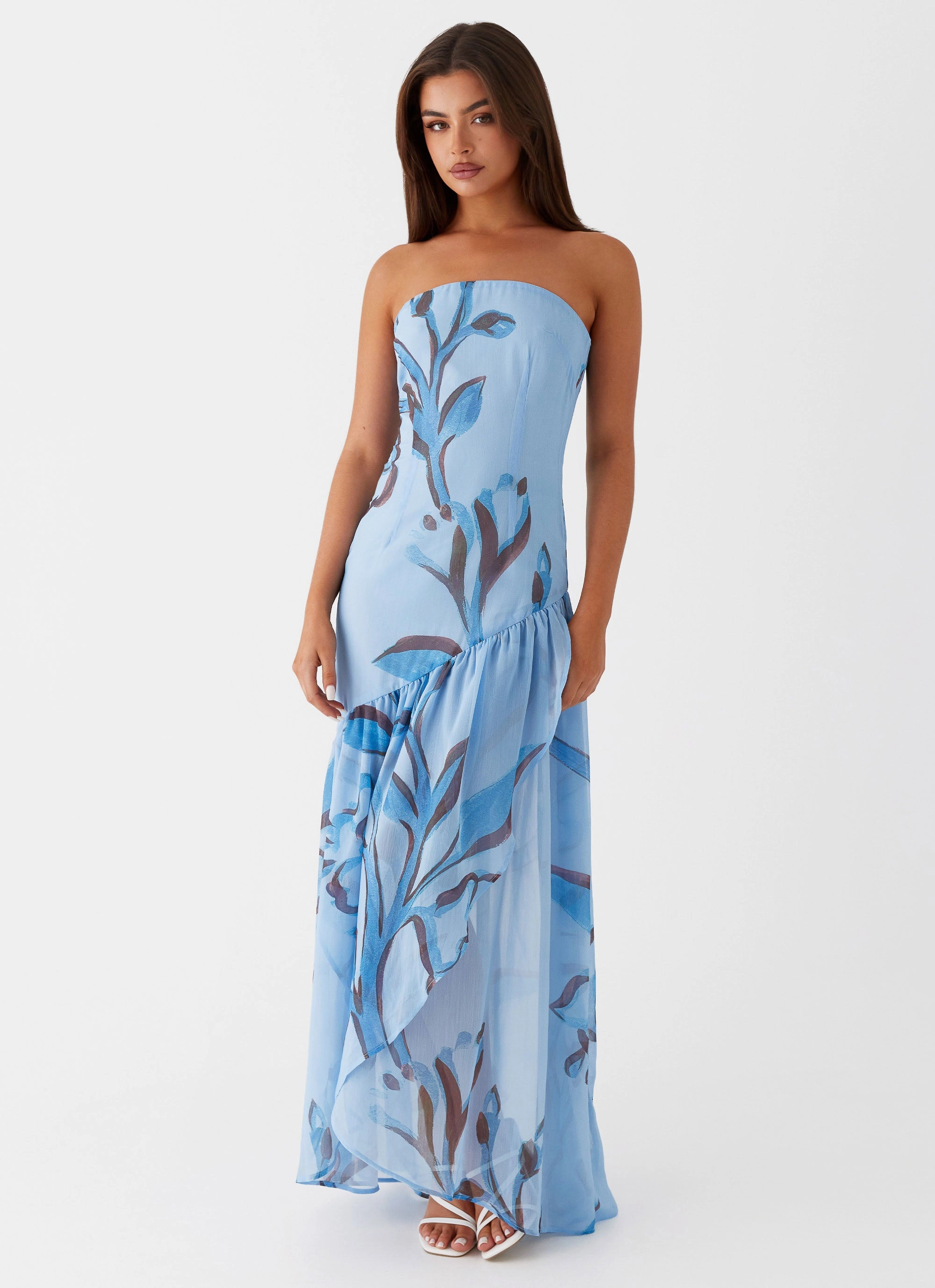 foldable Solaris Strapless Maxi Dress - Blue Floral