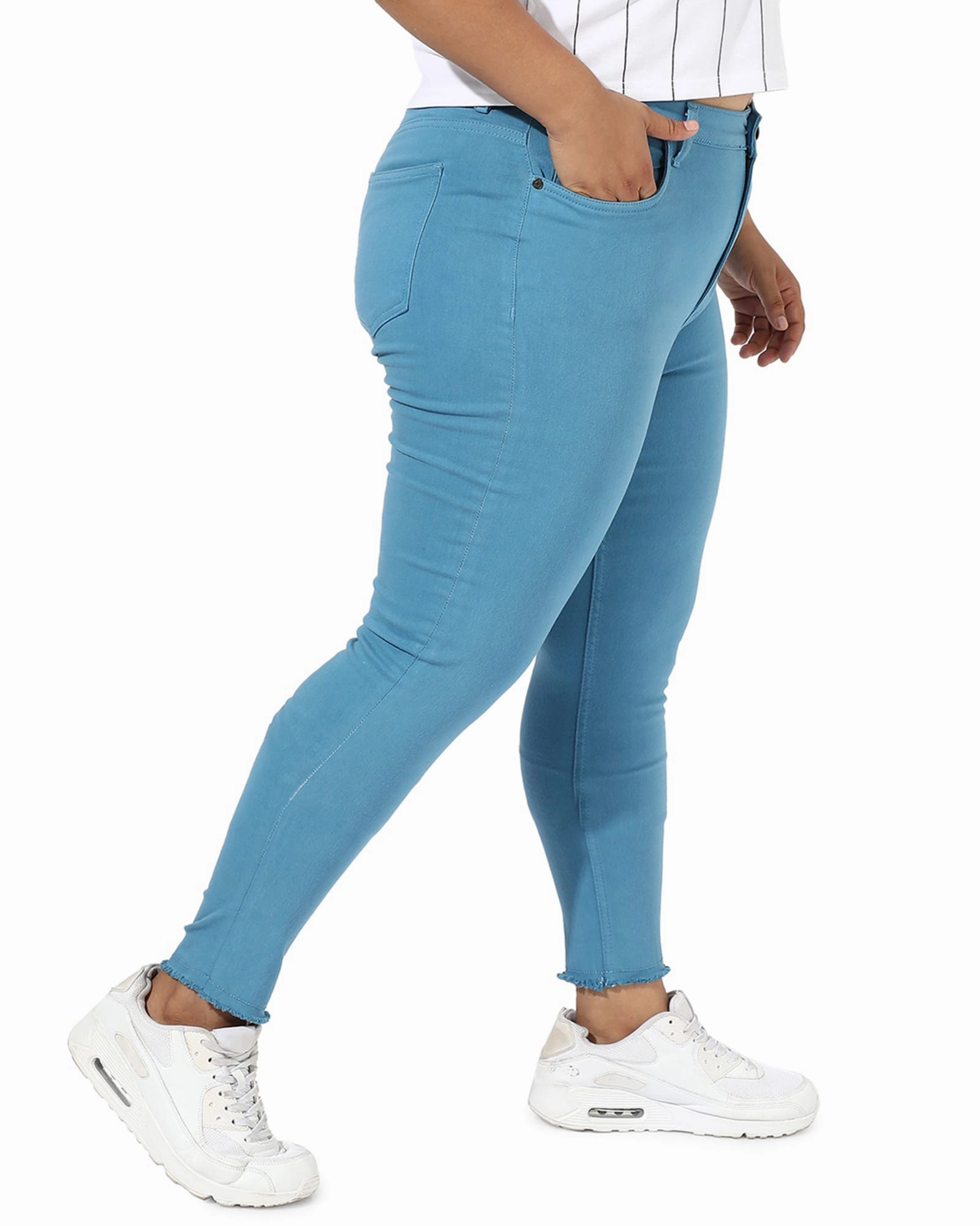 Chic Style Perfect Fit Waist Solid Blue Skinny Jeans | Blue