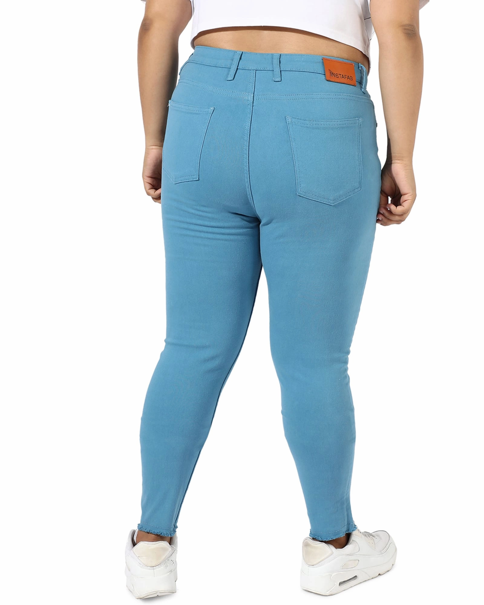 Solid Blue Skinny Jeans | Blue Smooth Loose Versatile
