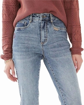 Suzanne Embroidered Pencil Jean In Medium Blue | Medium Blue Softened Seams