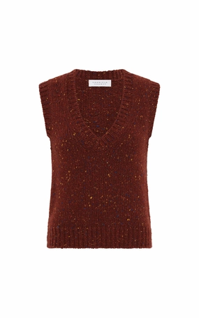 Solomon Knit Vest in Burnt Sienna Multi Speckle Cashmere Sweater Knit