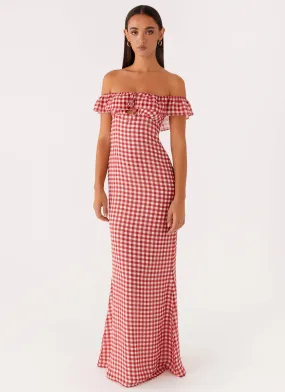 Functional Layer Travel Essential Scarlet Cherry Maxi Dress - Red Gingham