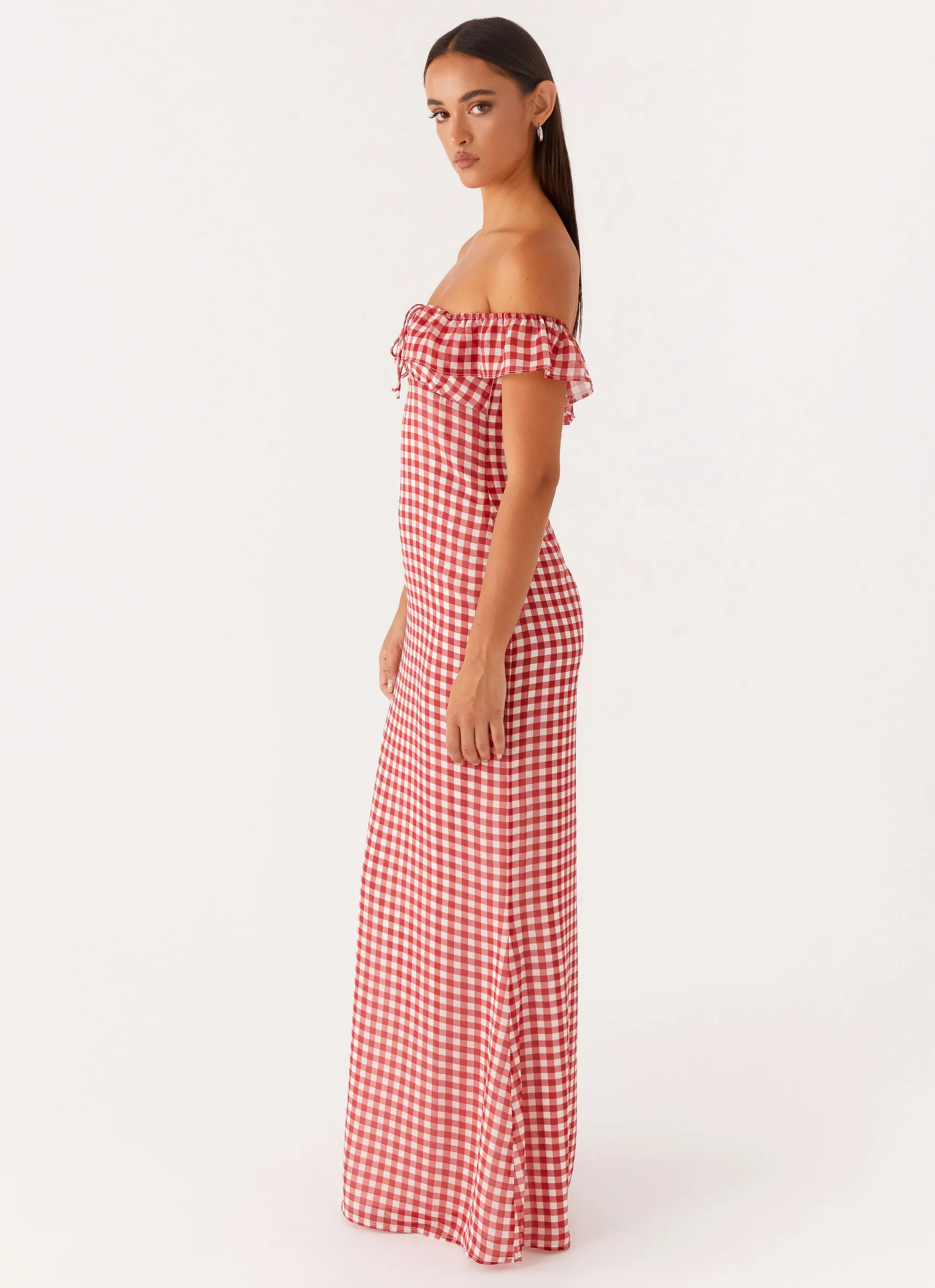 Scarlet Cherry Maxi Dress - Red Gingham Vintage-Inspired