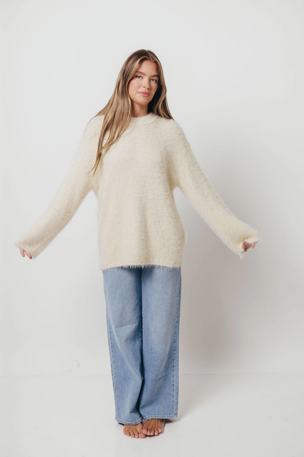Drop Shoulder Jane Pullover Sweater in Cream