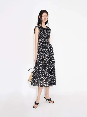 Crewneck Printed Midi Dress Luxe Look Peplum-Style