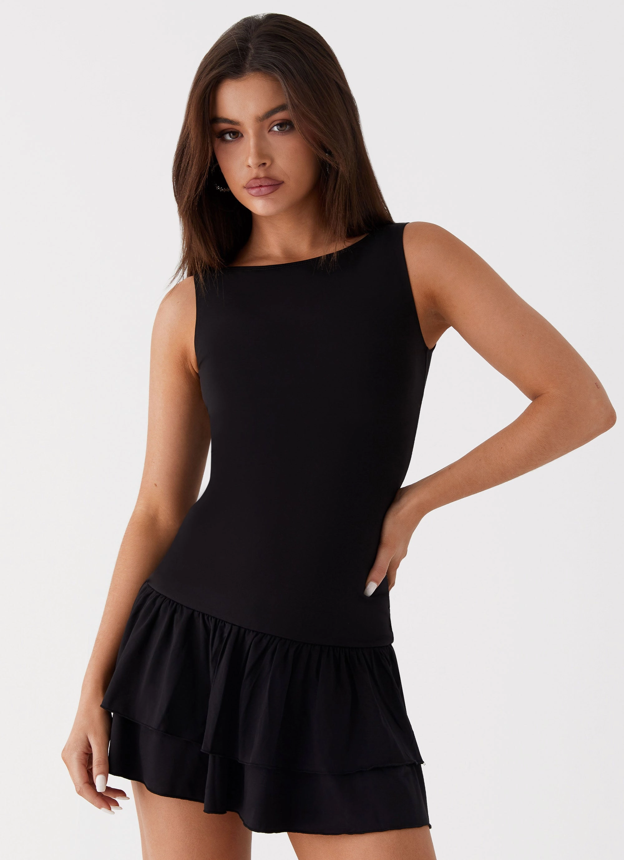 Perfect Look Timeless Waist Fit Rhiannon Frill Mini Dress - Black