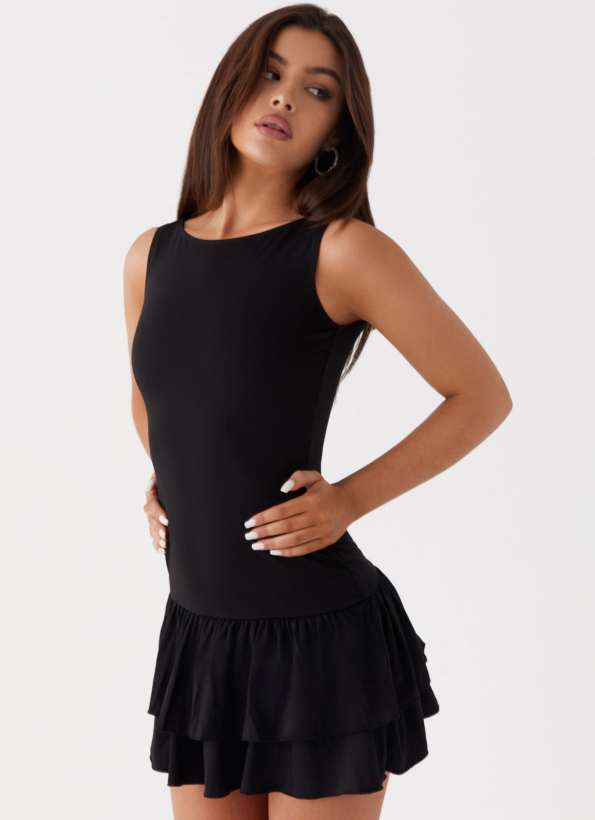 Rhiannon Frill Mini Dress - Black Fall Layer