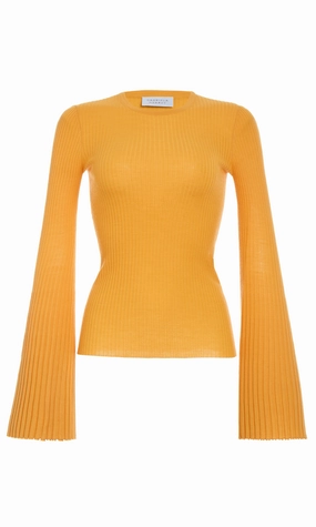City Comforted Soraya Knit Sweater in Yellow Merino Wool