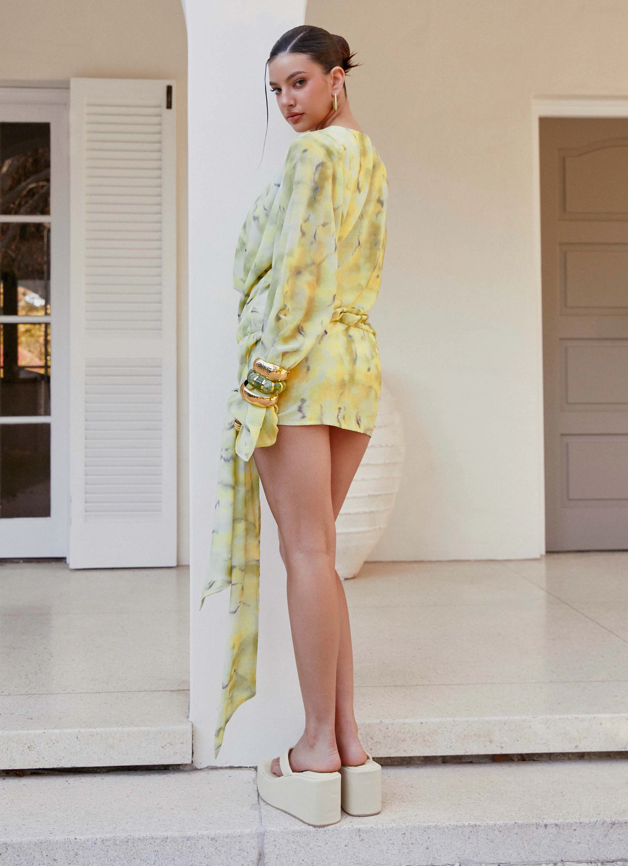 Sorrel Long Sleeve Mini Dress - Yellow Tie Dye Capsule-Wardrobe Comfortable and Fashionable
