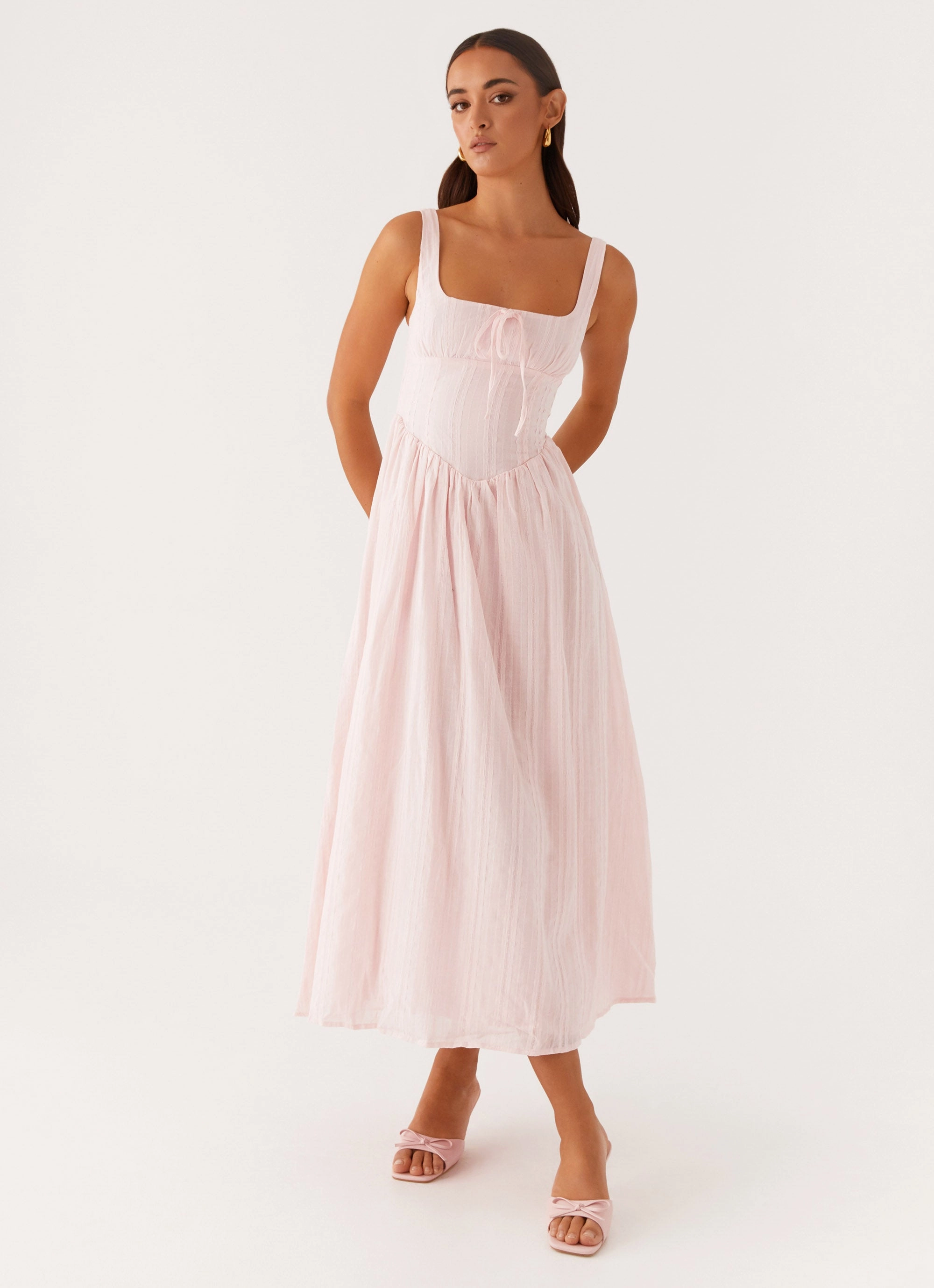 windproof Retro Mood Pascuelle Midi Dress - Pink