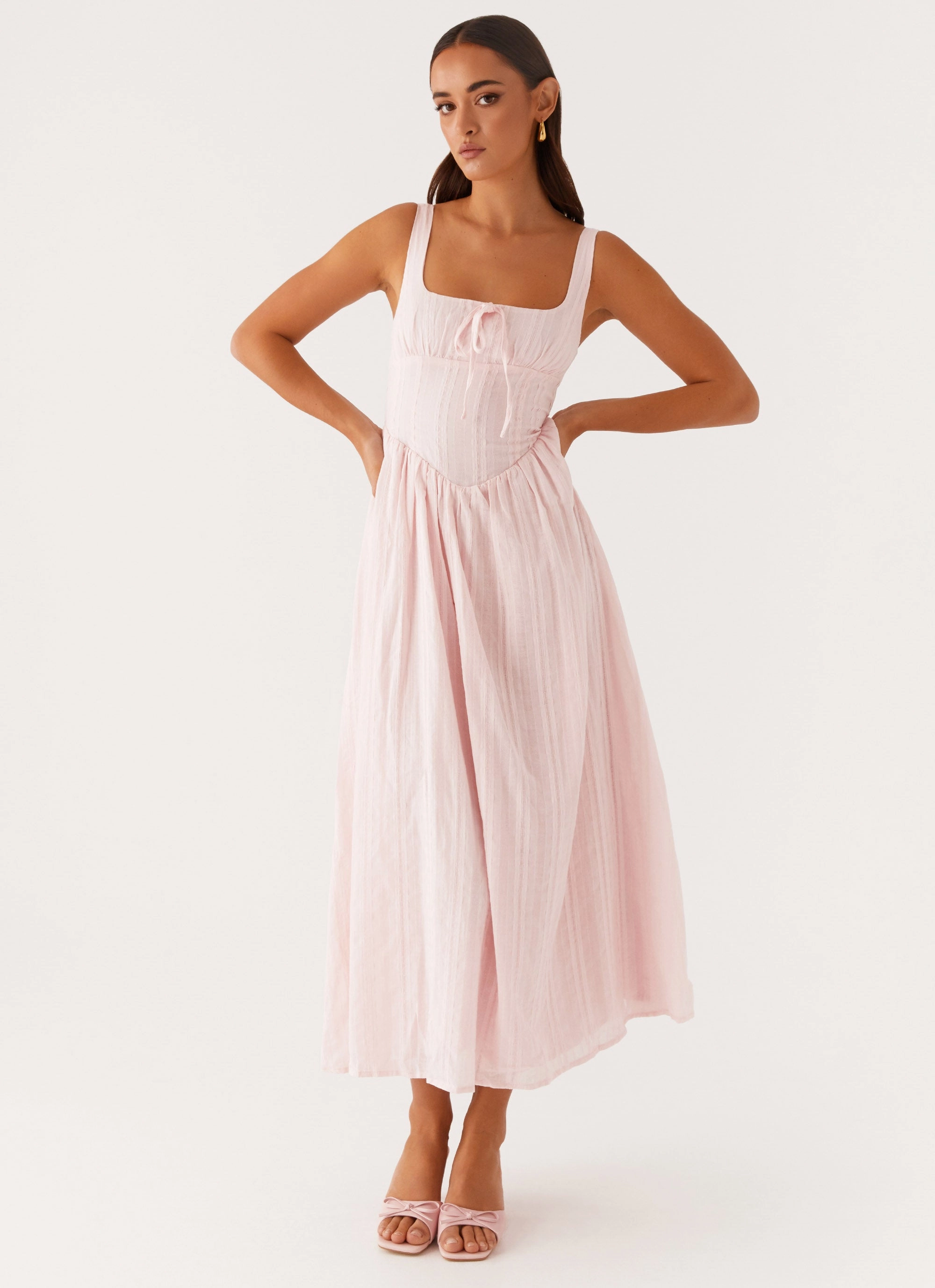 Shirred-Detail Relax Layers Pascuelle Midi Dress - Pink