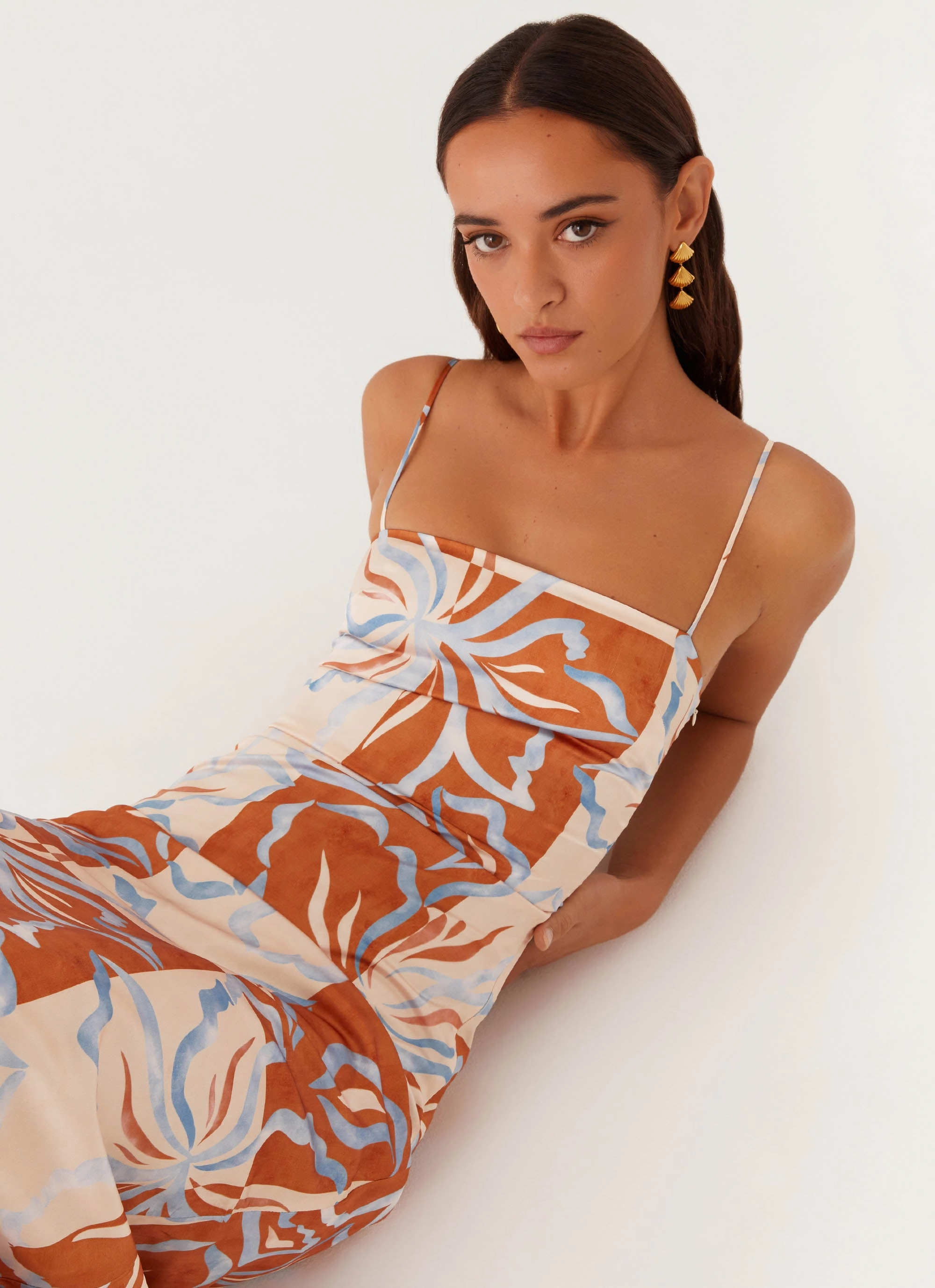 Aster Bloom Maxi Dress - Orange Blue Floral Travel Vibe Brunch Glow