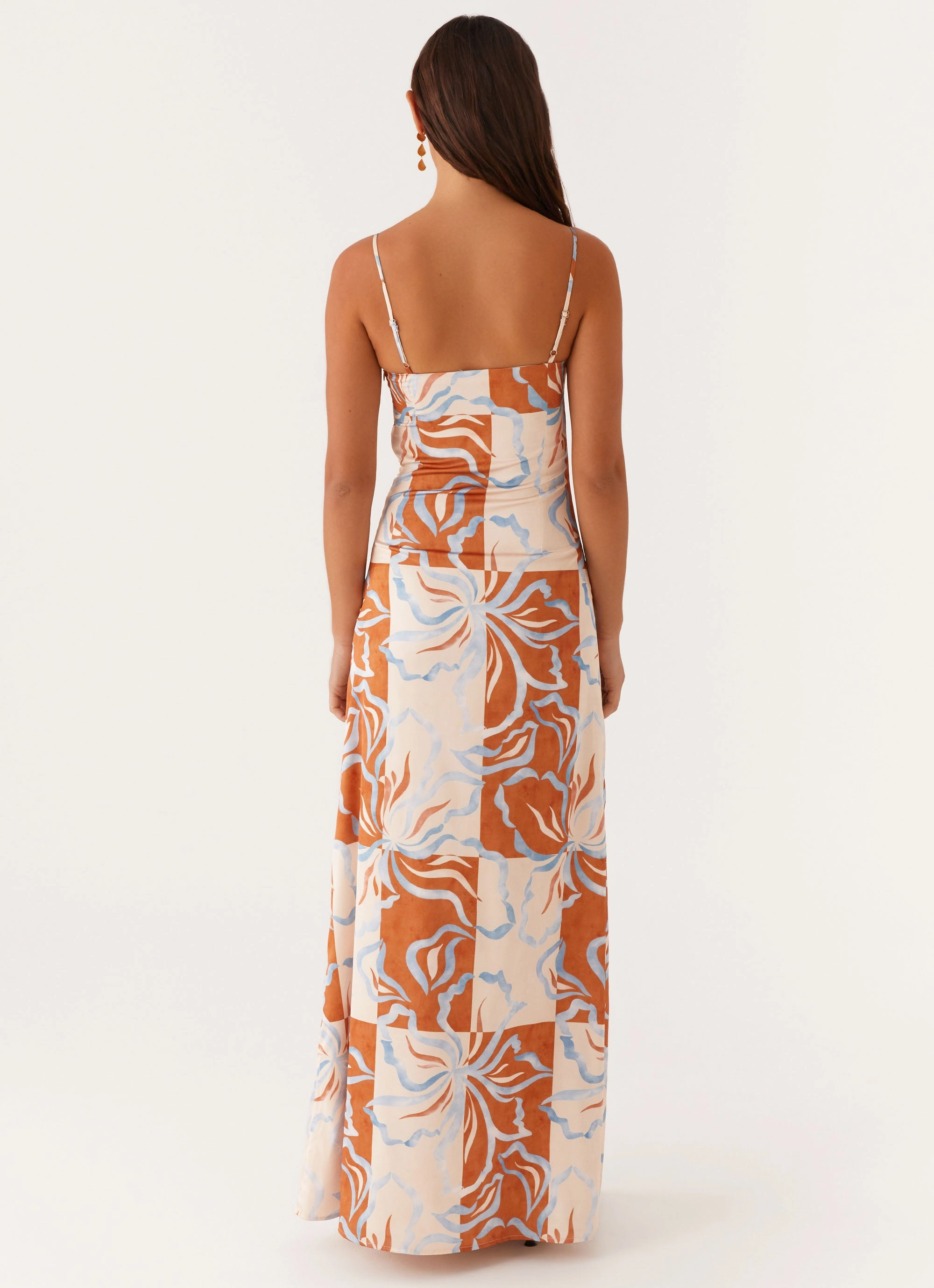 Comfort Layer Wear Aster Bloom Maxi Dress - Orange Blue Floral