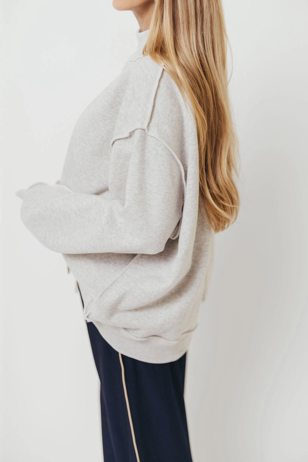 Sparrow Reversible Mock Neck Sweatshirt Top in Heather Grey Essential Warmth