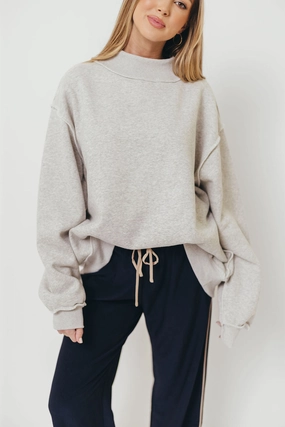 Slim Fit Design Sparrow Reversible Mock Neck Sweatshirt Top in Heather Grey