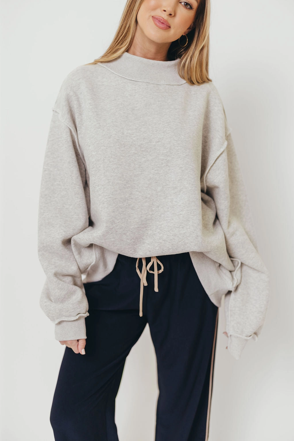 Slim Fit Design Sparrow Reversible Mock Neck Sweatshirt Top in Heather Grey