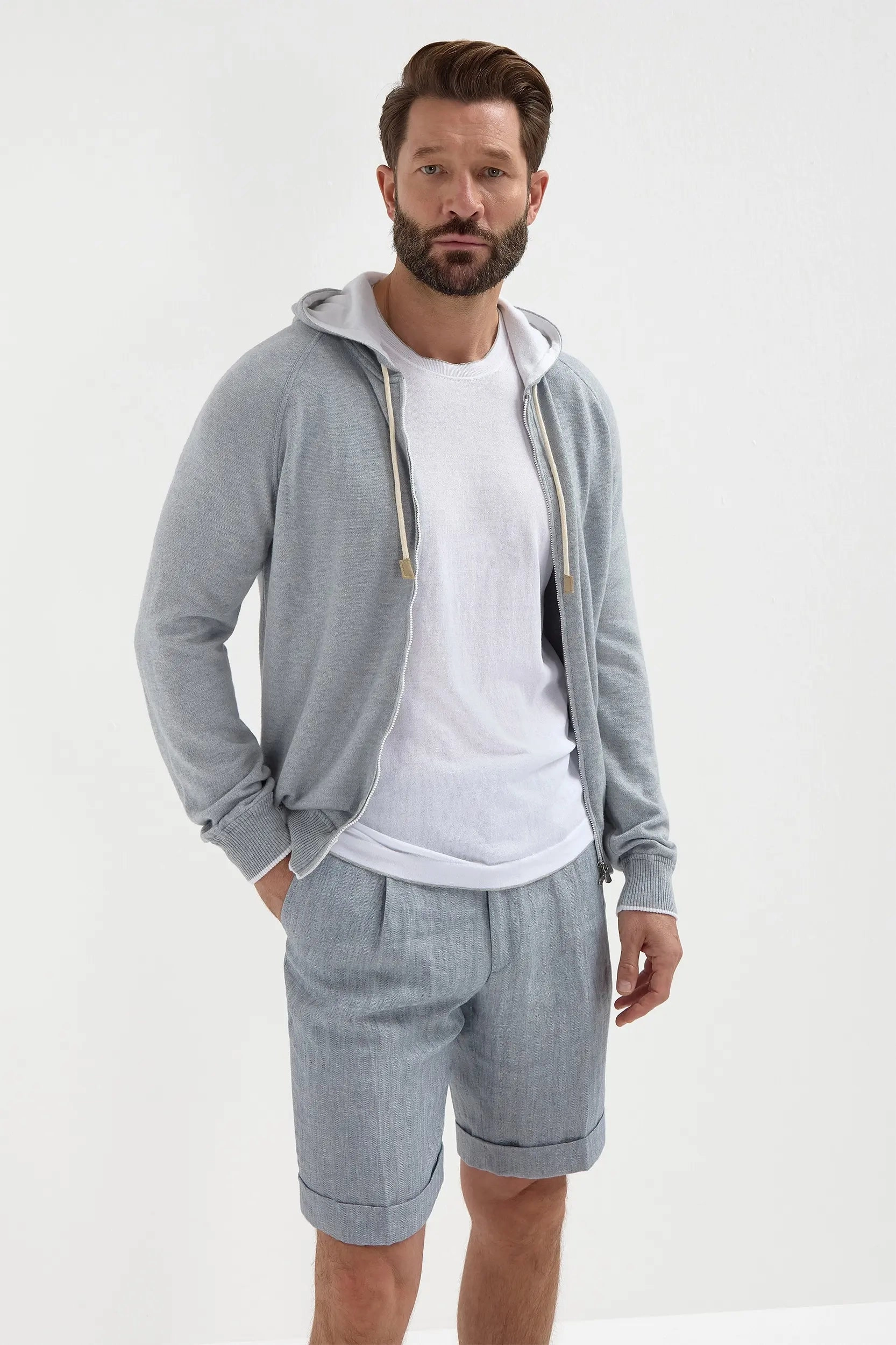 sweater Formal Occasion Light blue herringbone linen shorts - Made in Italy