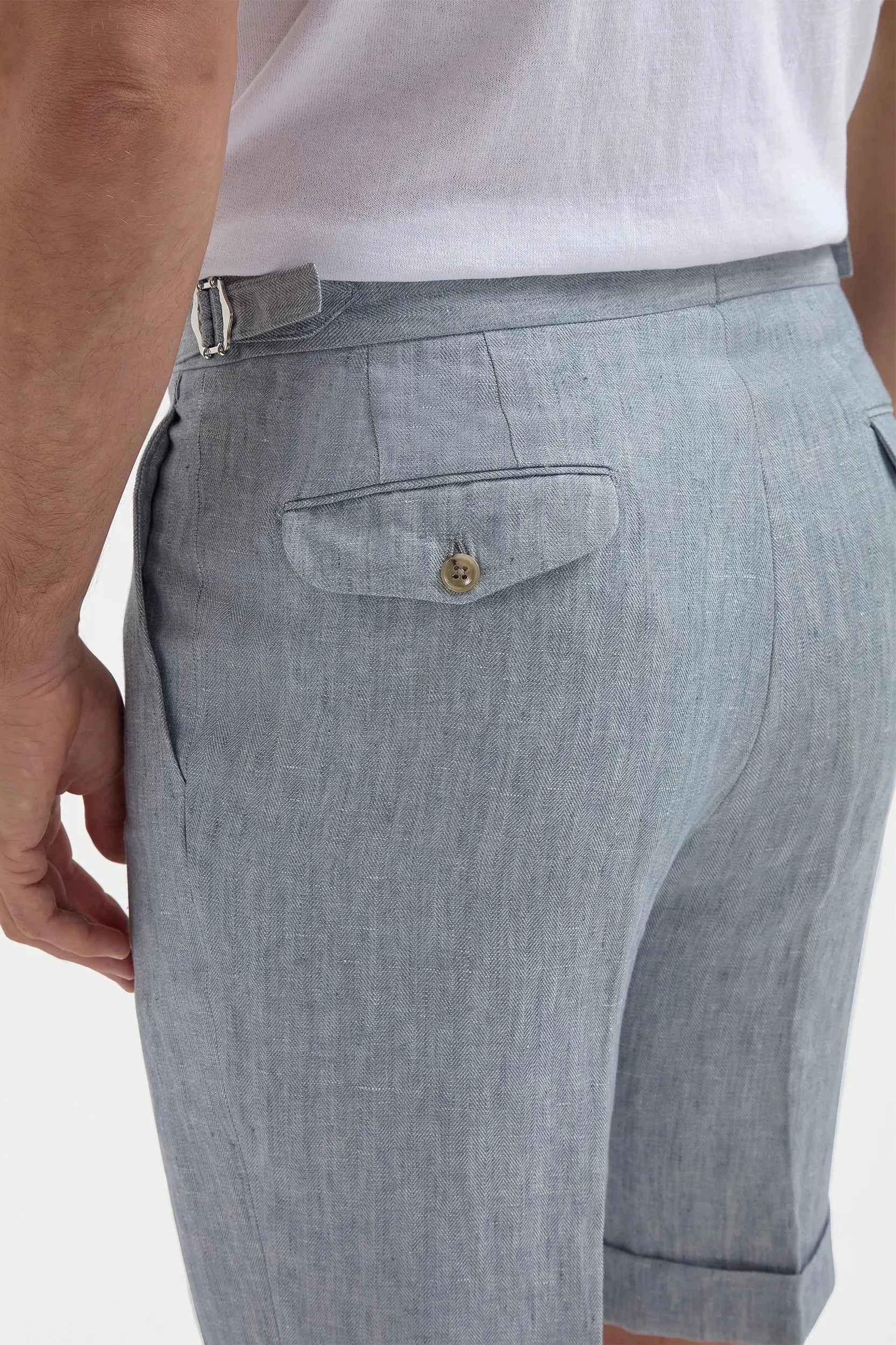 Sporty Flex earthy shades Light blue herringbone linen shorts - Made in Italy