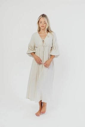 Hunter Linen-Blend Midi Dress in Greige - Bump Friendly *9/22 PRE-ORDER* Light Fit packable