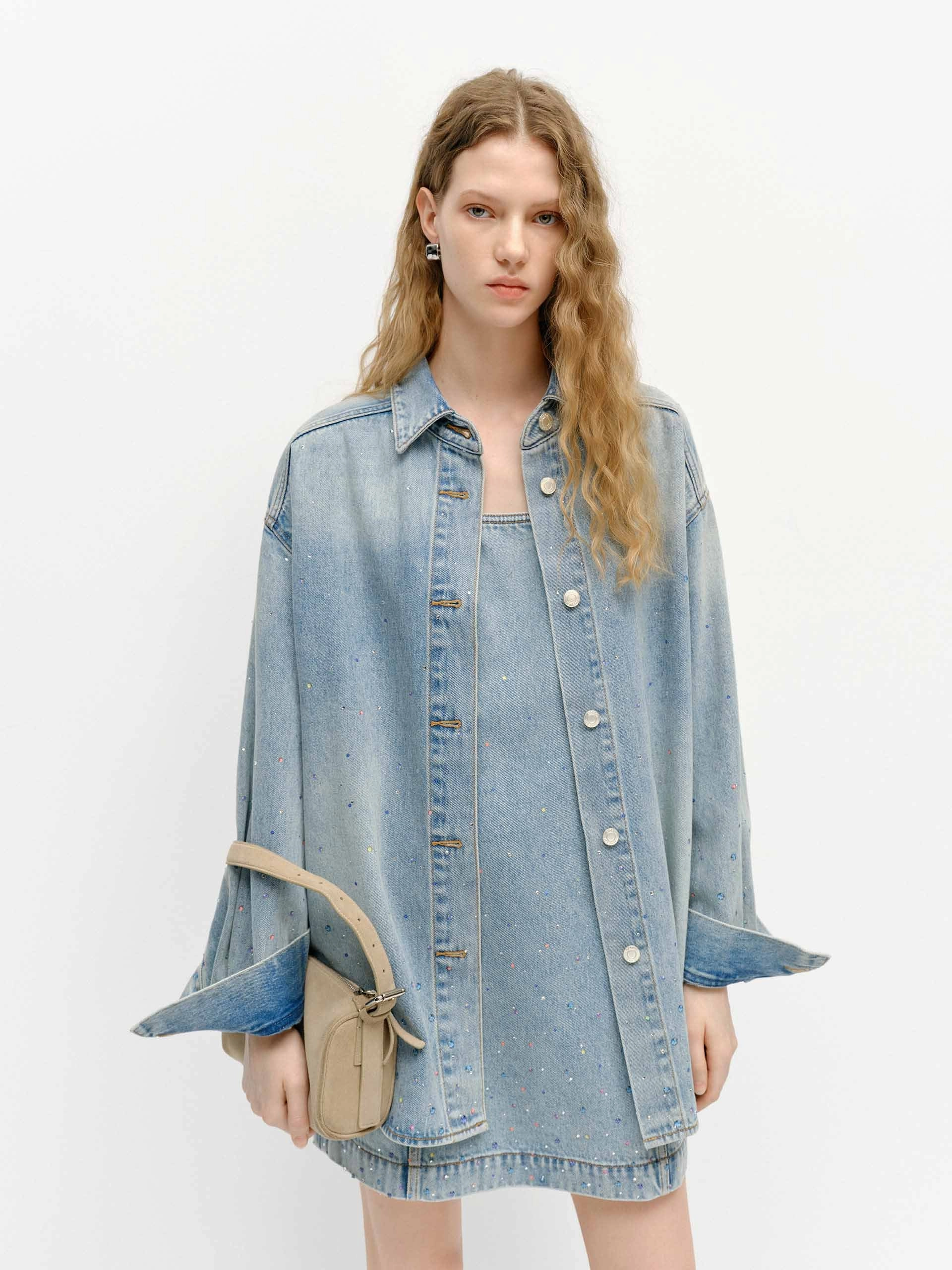 Solid-color Crystal Detail Cotton Jacket