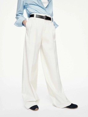 GussetedCrotch Urban appeal Pleated White Straight Trousers