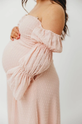 Body Positive Layered Look Corrine Tiered Sleeve Maxi Dress with Pockets in Ballerina Pink - Bump Friendly