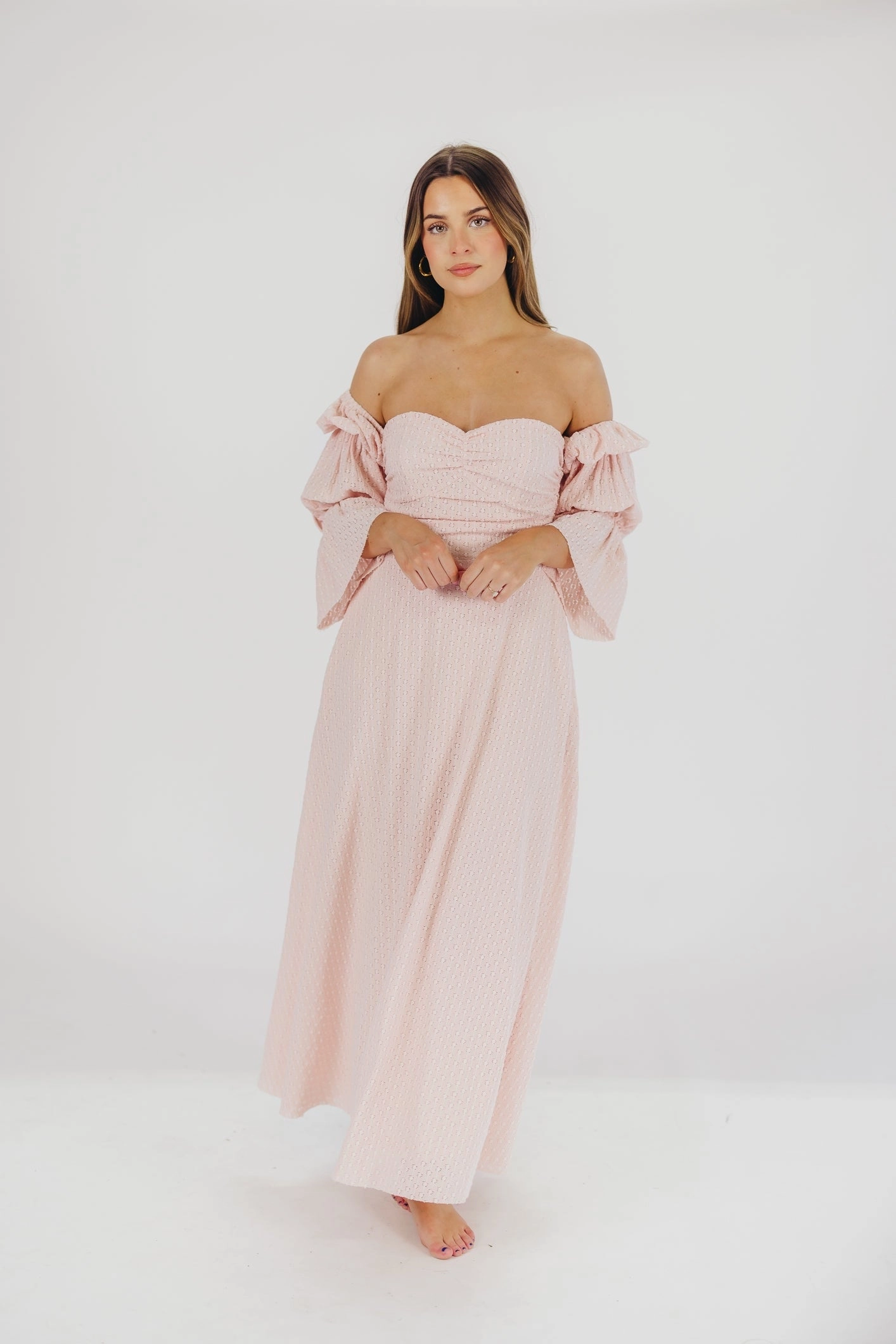 Corrine Tiered Sleeve Maxi Dress with Pockets in Ballerina Pink - Bump Friendly Office Tone Walk Grace
