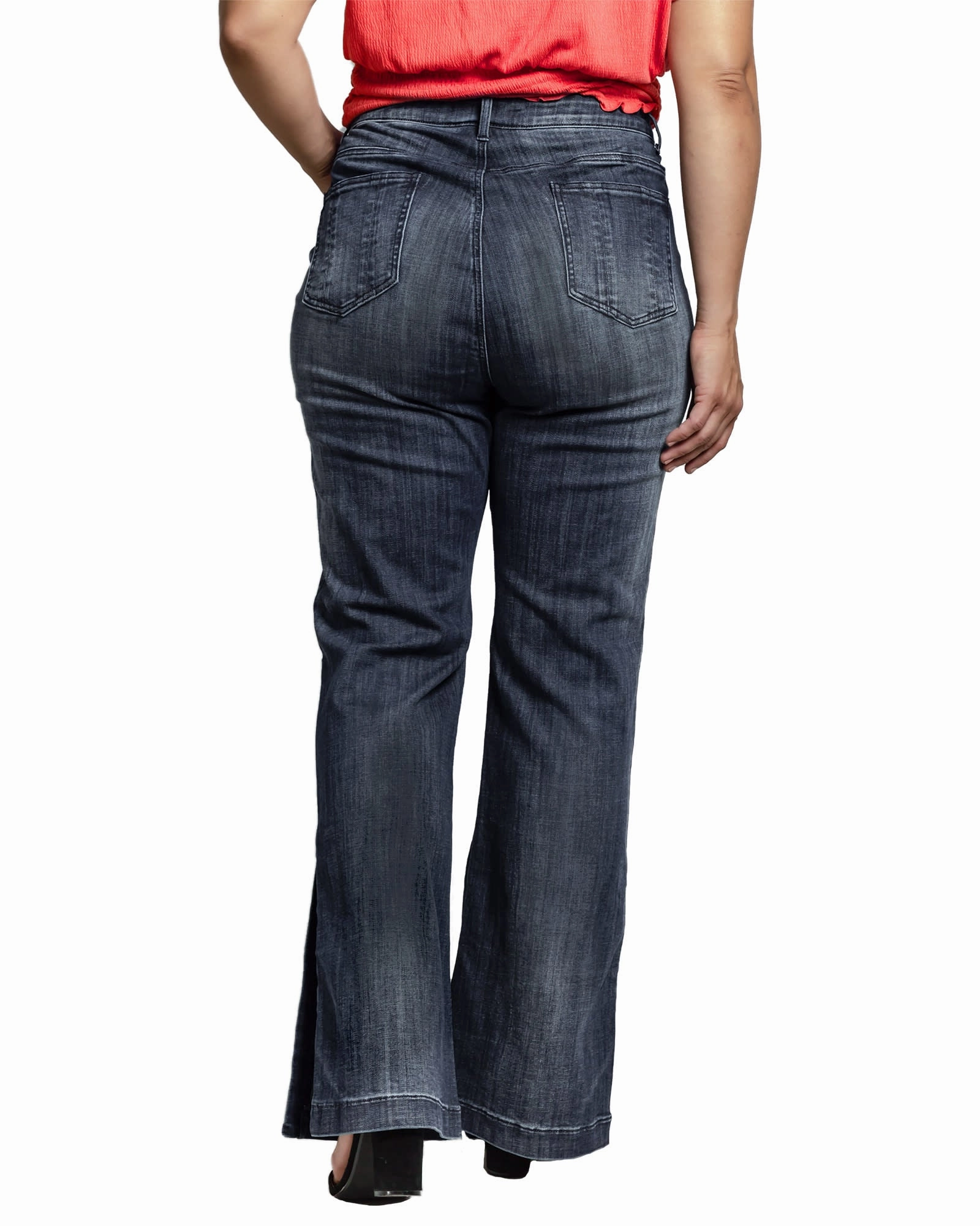 Stacey High Waist Flare Jeans | Medium Blue Whisker On-the-Go Look