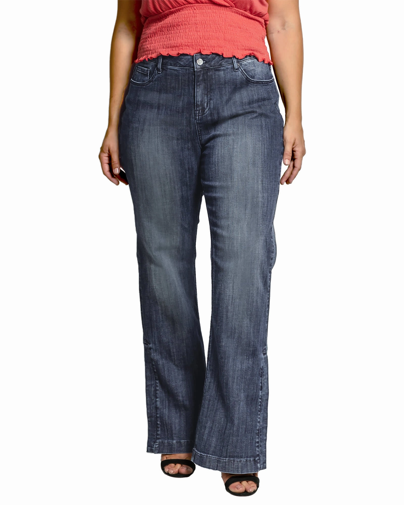 No Gap Waistband Stay Stylish Stacey High Waist Flare Jeans | Medium Blue Whisker