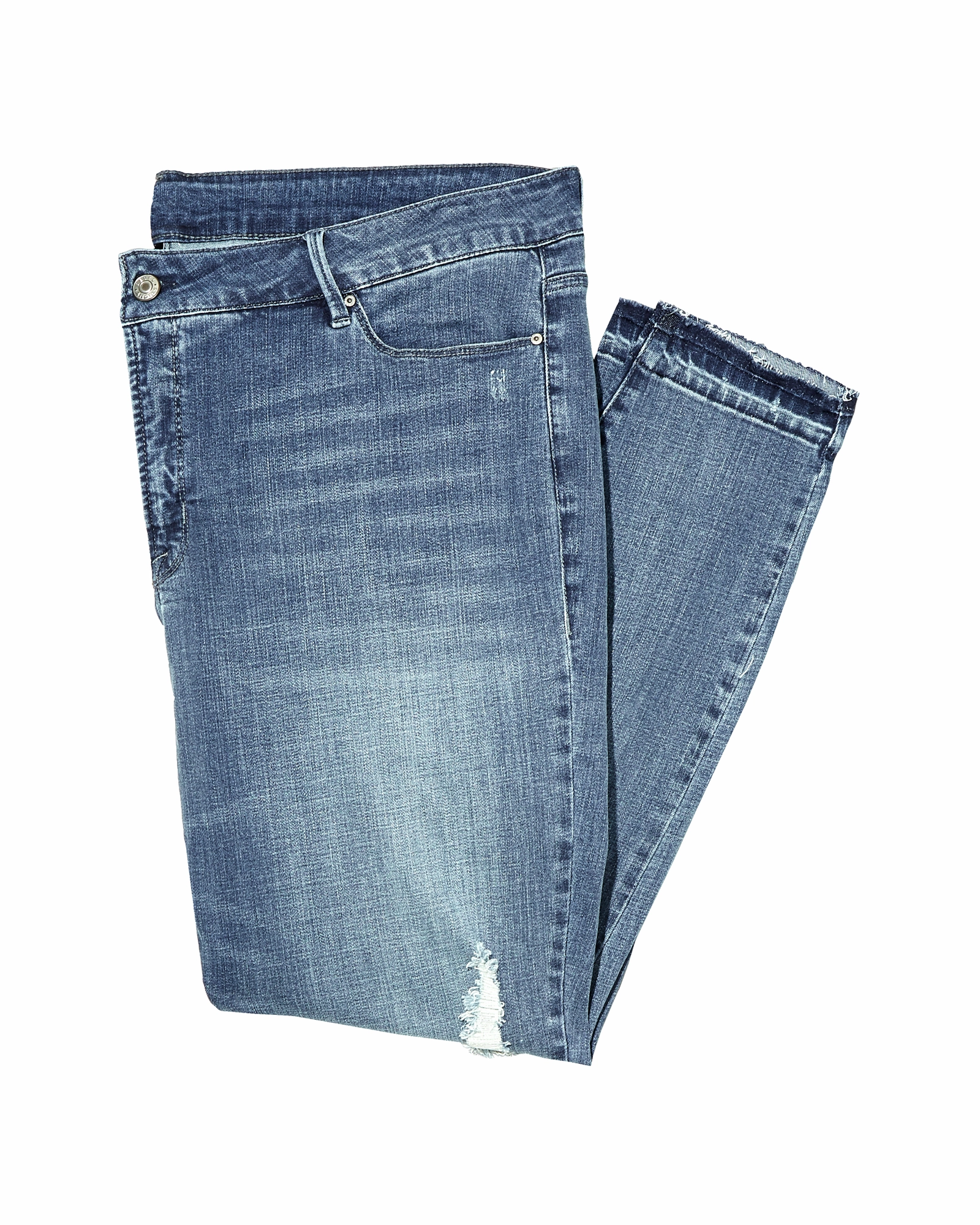 Stagg Destructed Ankle Skinny Jean with Released Hem | Medium Wash Timeless Appeal