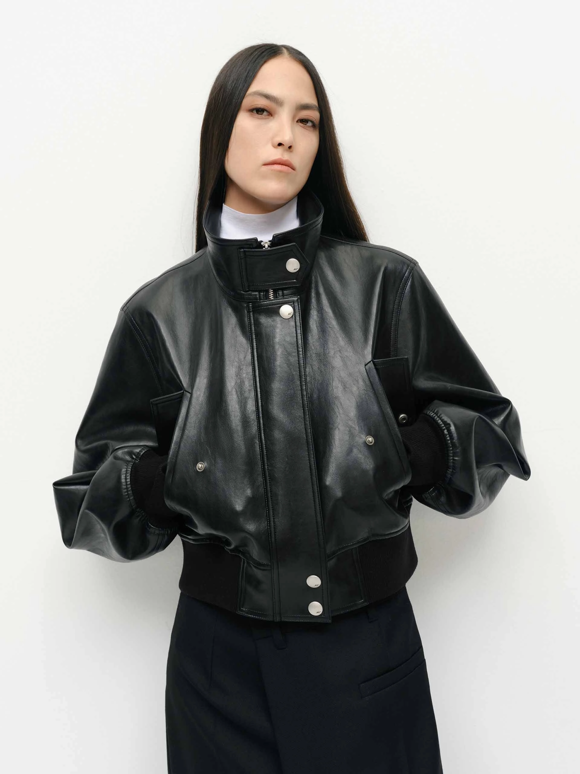 Taped Edges Ventilated Panels Cropped Leather Jacket
