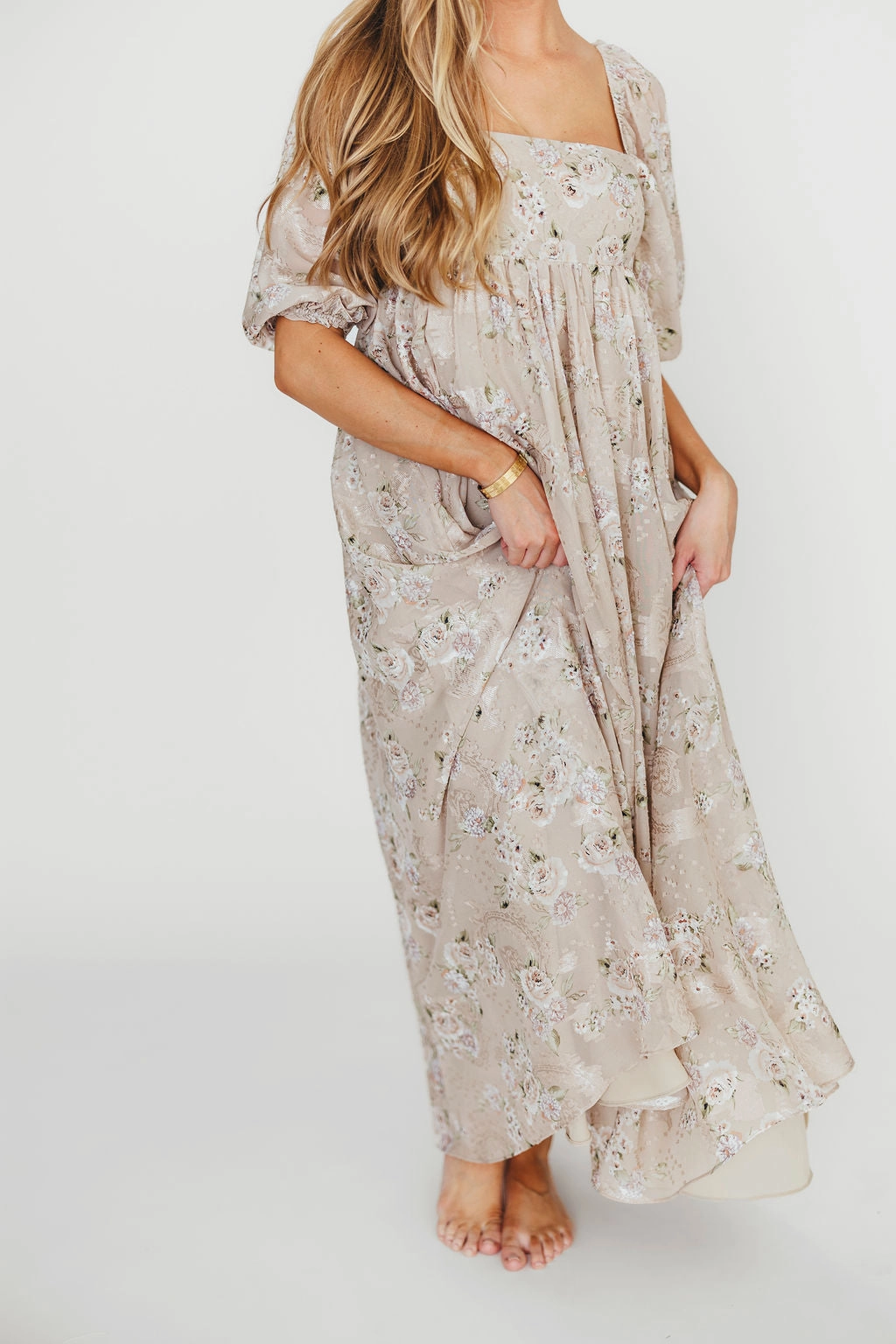 Fit Choice budget-friendly Mona Maxi Dress in Beige/Brown Floral - Bump Friendly
