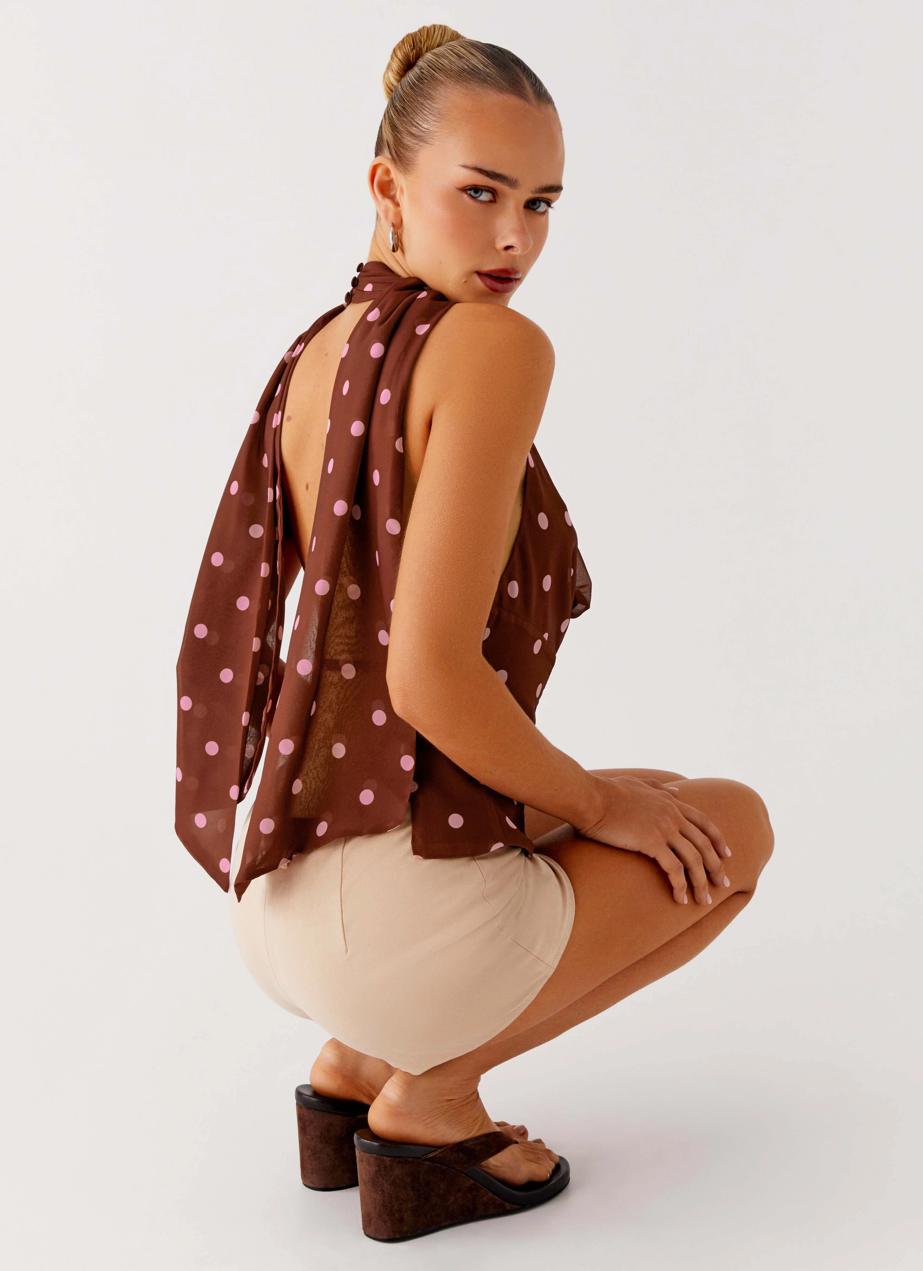 Stealing Love Scarf Top - Chocolate Strawberry Dot Water Repellent Coating