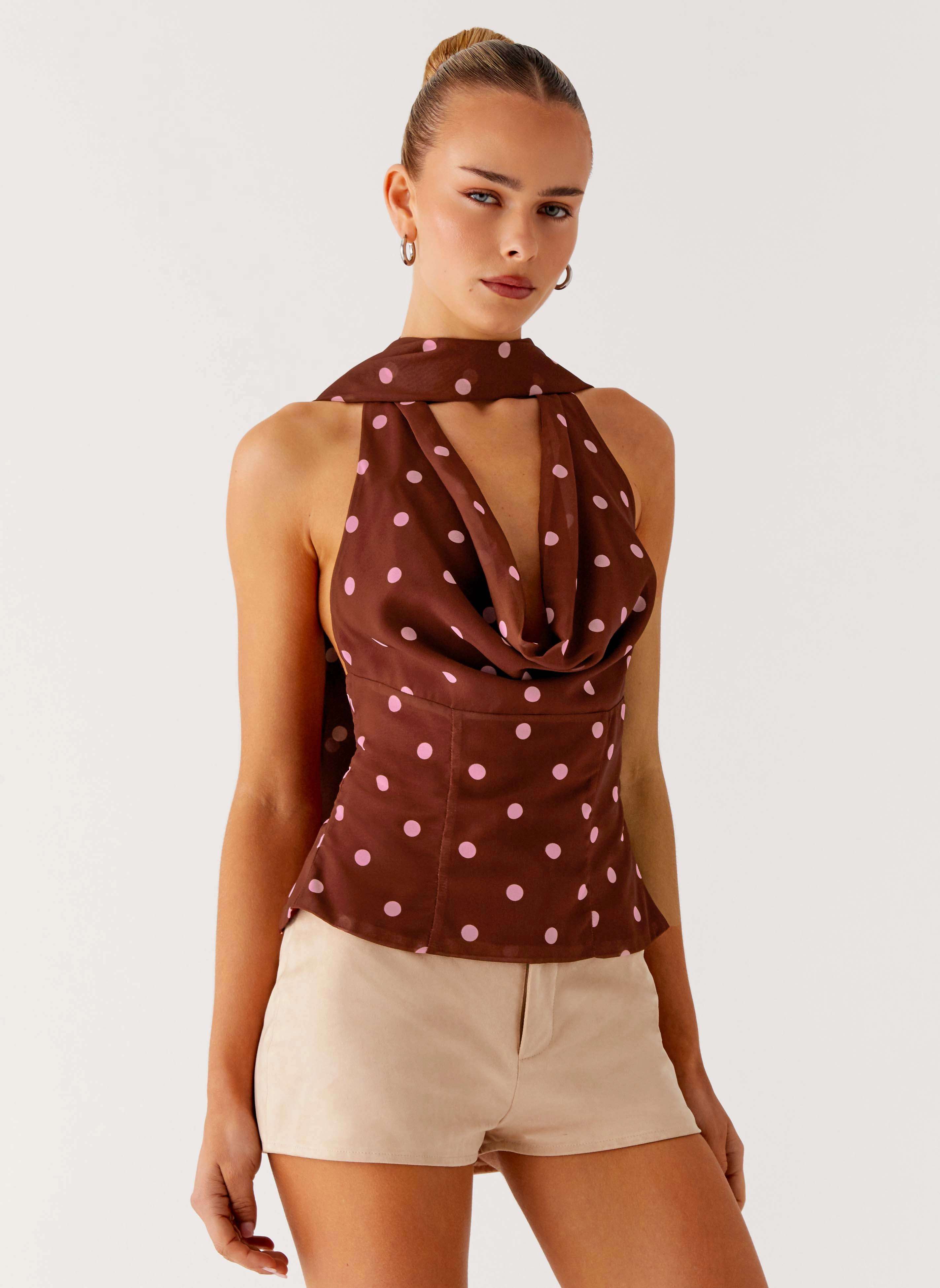 rayon material environment Stealing Love Scarf Top - Chocolate Strawberry Dot
