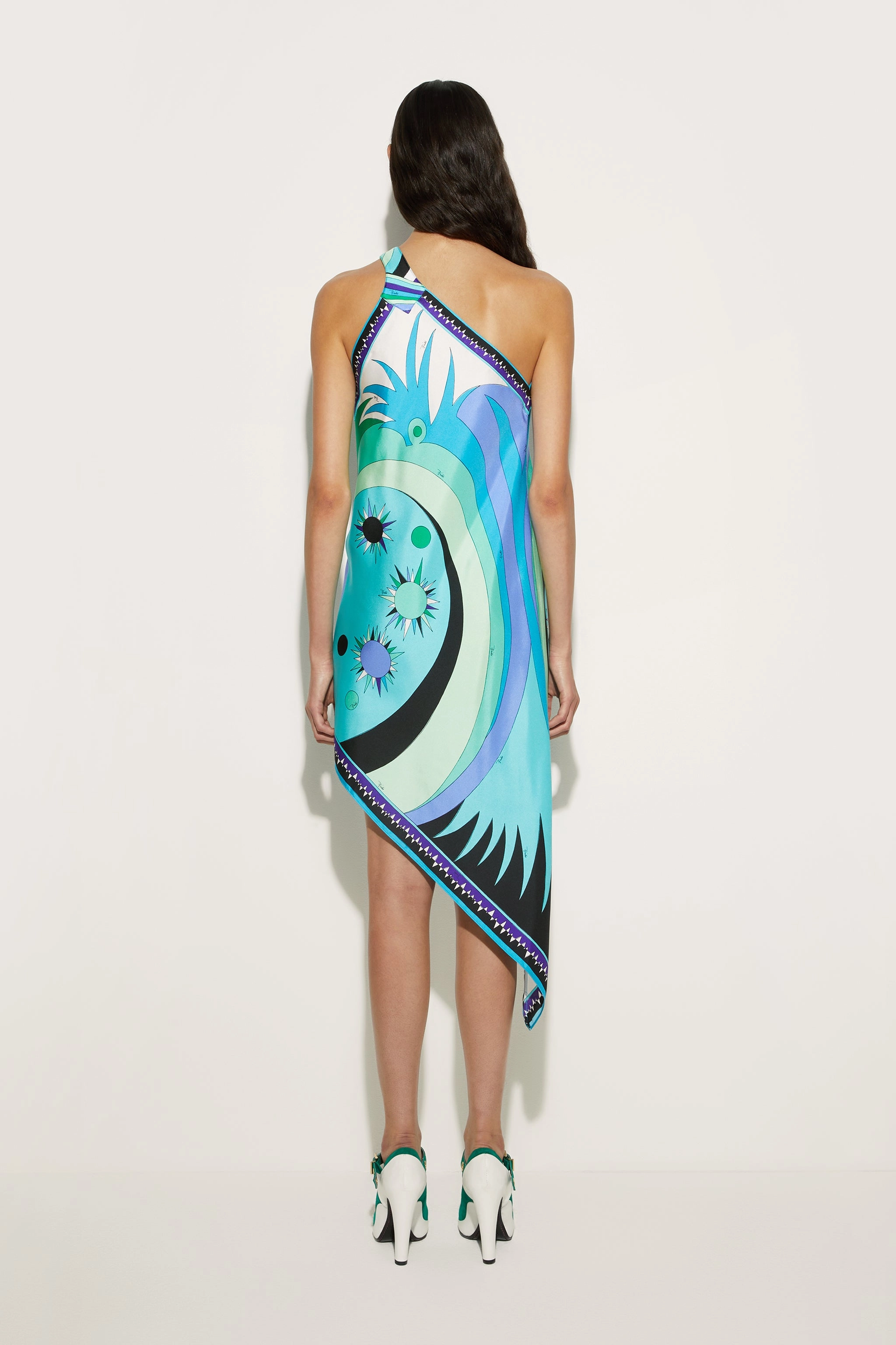 Stella Print Asymmetrical Silk Twill Dress Fashion Mix