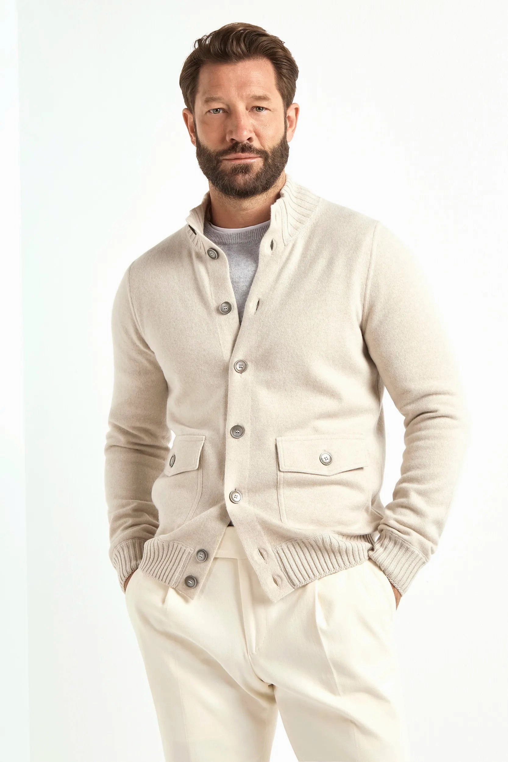 Smart Layer Stone cashmere knitted bomber ?C Made in Italy