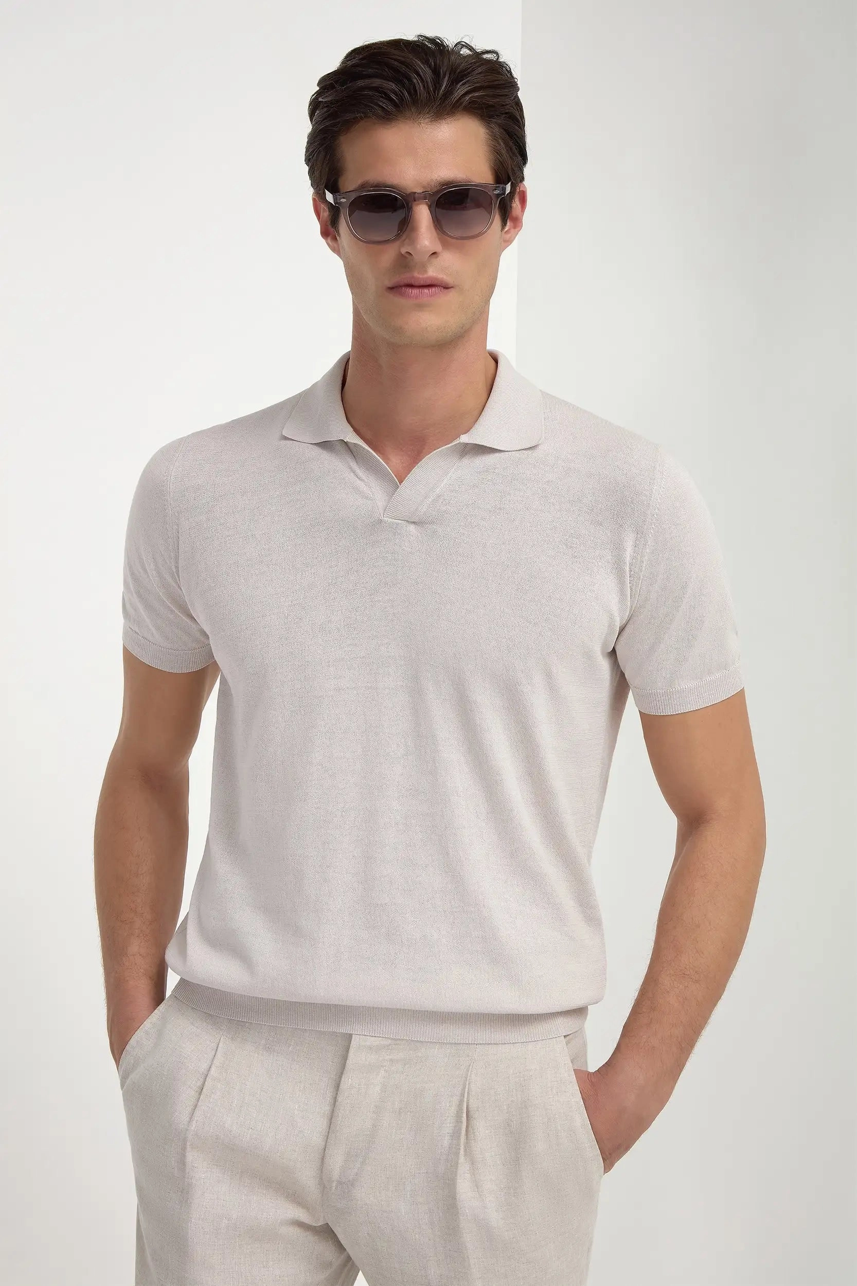 Elastic hem Seamless construction Stone polo - Made in Italy