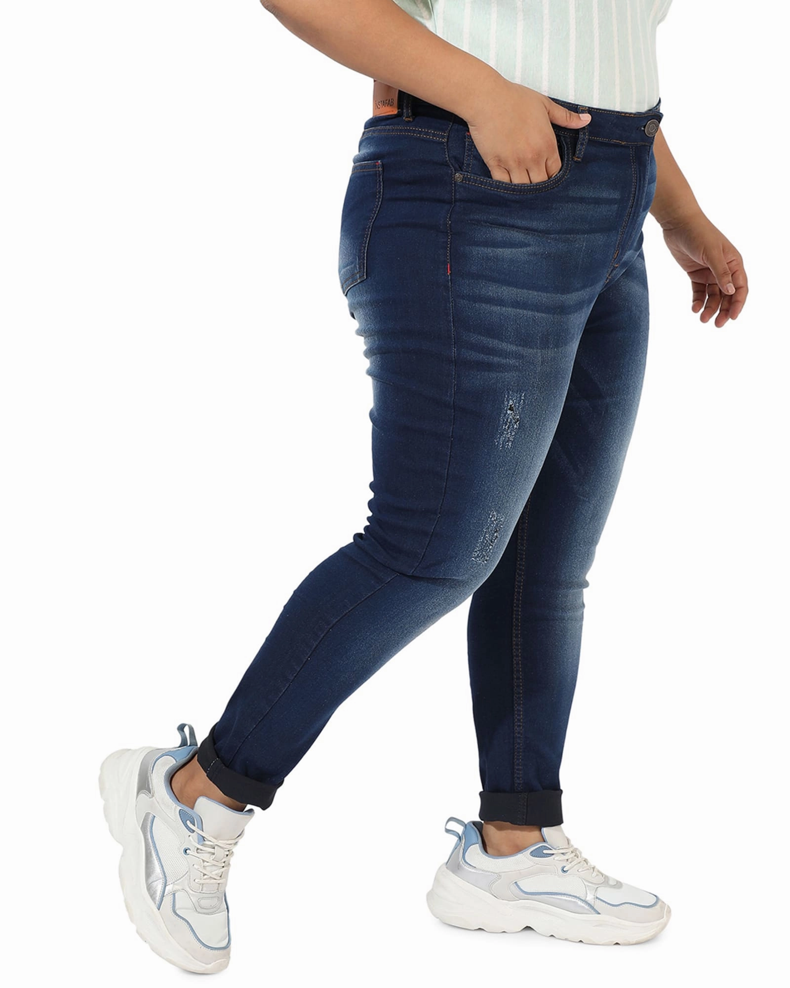 Four Way Stretch Fabric Base Attire Stone Wash Skinny Jeans | Navy