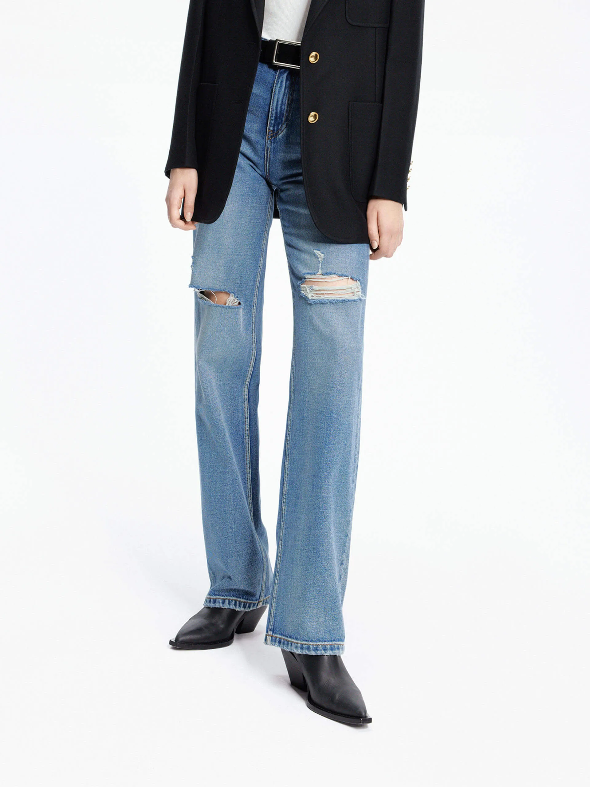 Textured Bold Comfort Wear Straight Destroyed Detail Jeans