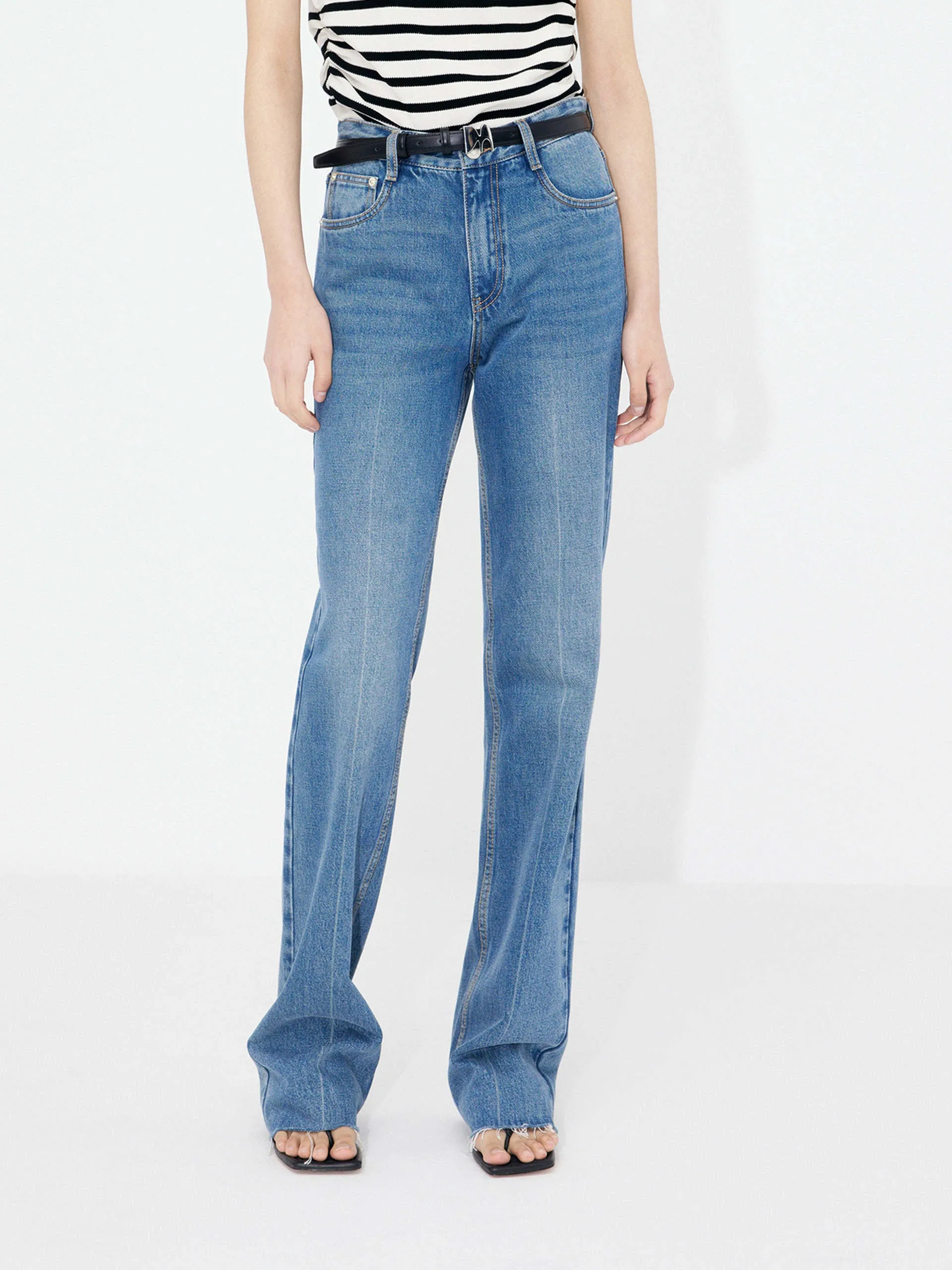 Chic Design Look Straight Raw Hem Jeans