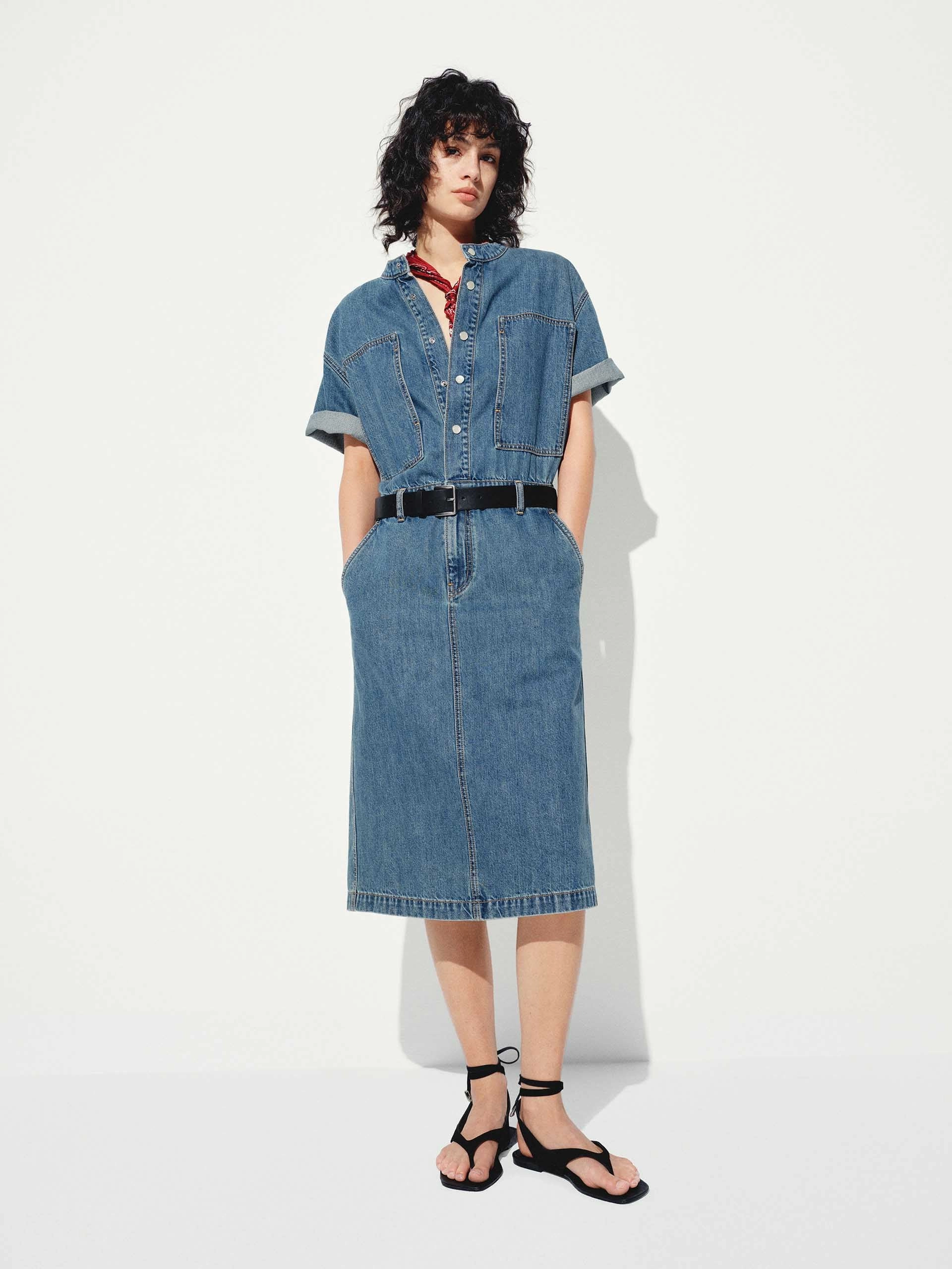 Straight Cut Denim Midi Dress Anniversary-Event Vibe Style