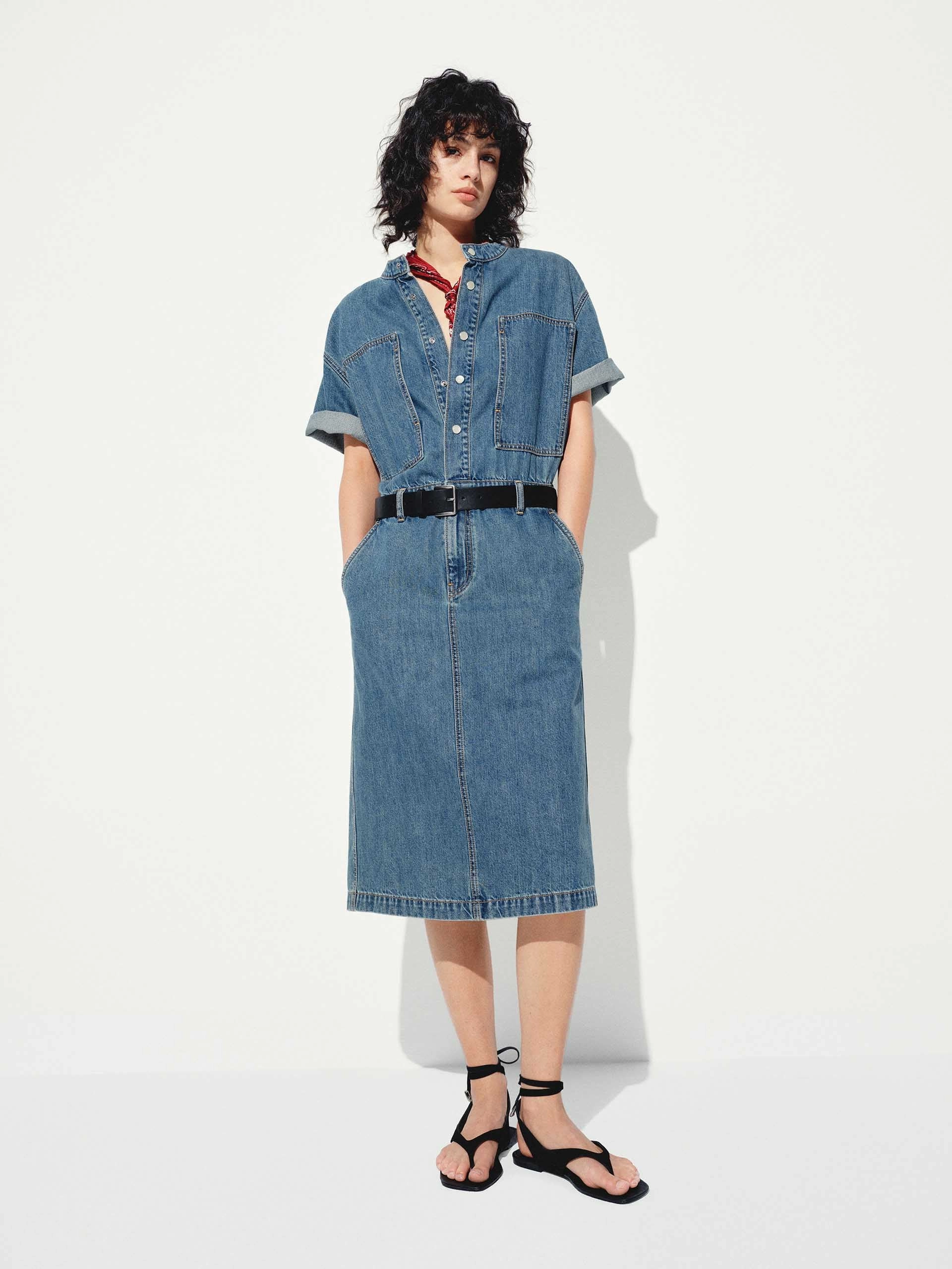Straight Cut Denim Midi Dress Red Carpet