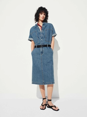 Rural Charm Happy Fit Straight Cut Denim Midi Dress