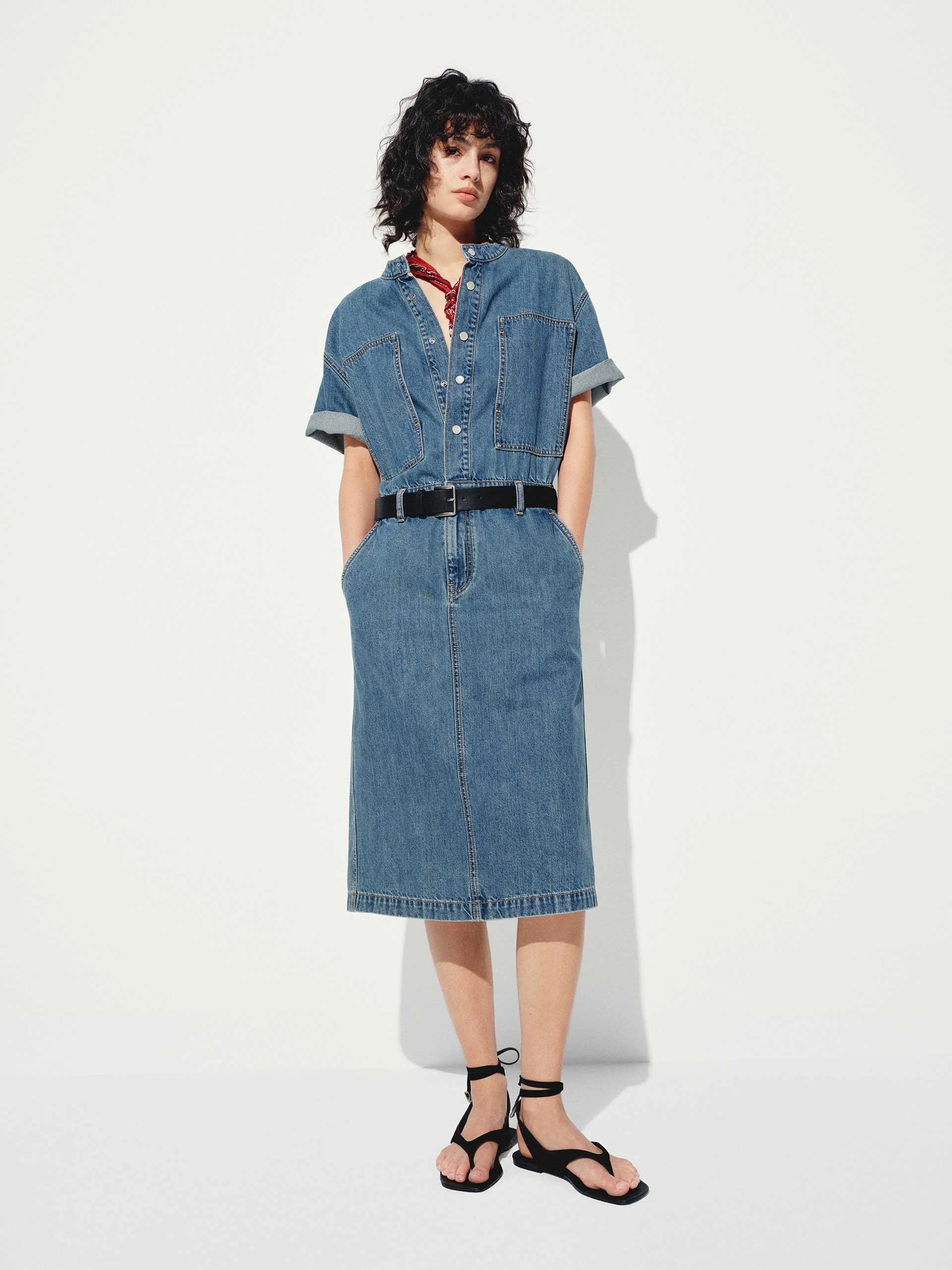 Trend Smart Minimal Curve Straight Cut Denim Midi Dress