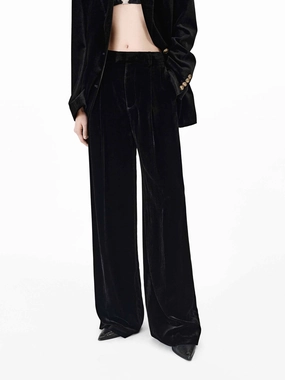 Street Style Effortless Design Straight Velvet Pants
