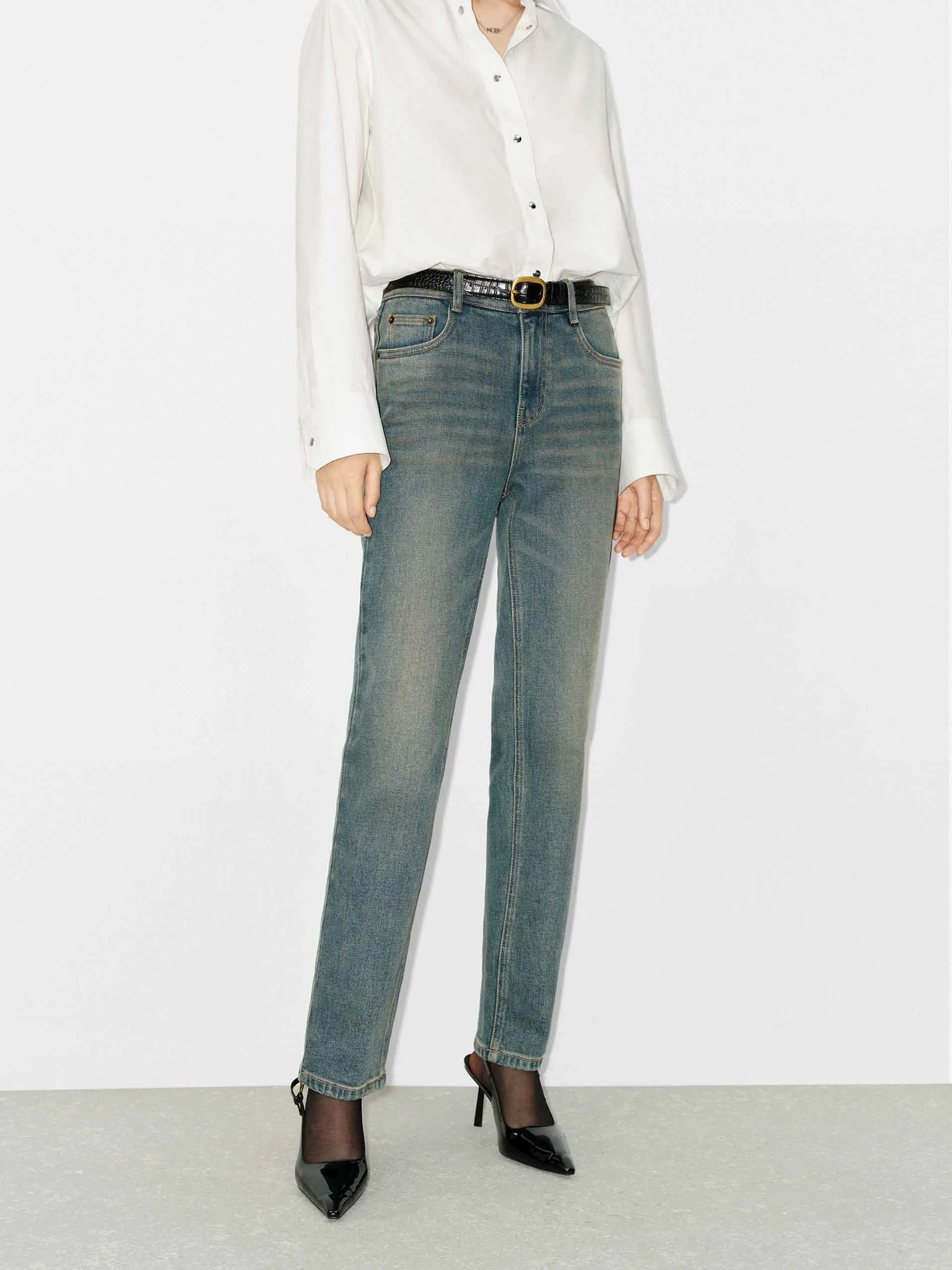 Flexible Fabric High Waist Ankle Jeans