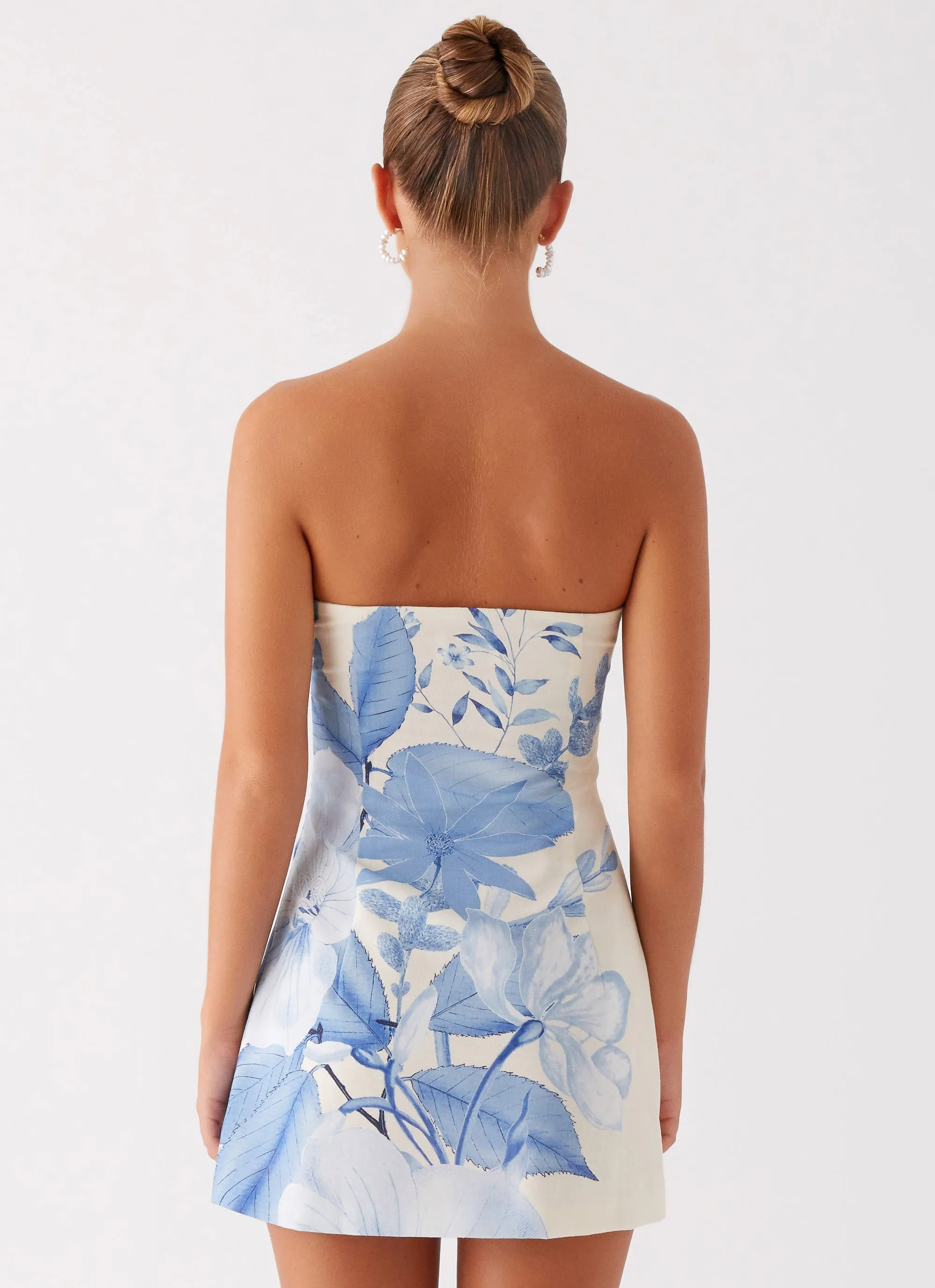 Denby Strapless Mini Dress - Blue Floral Print Fit Mood