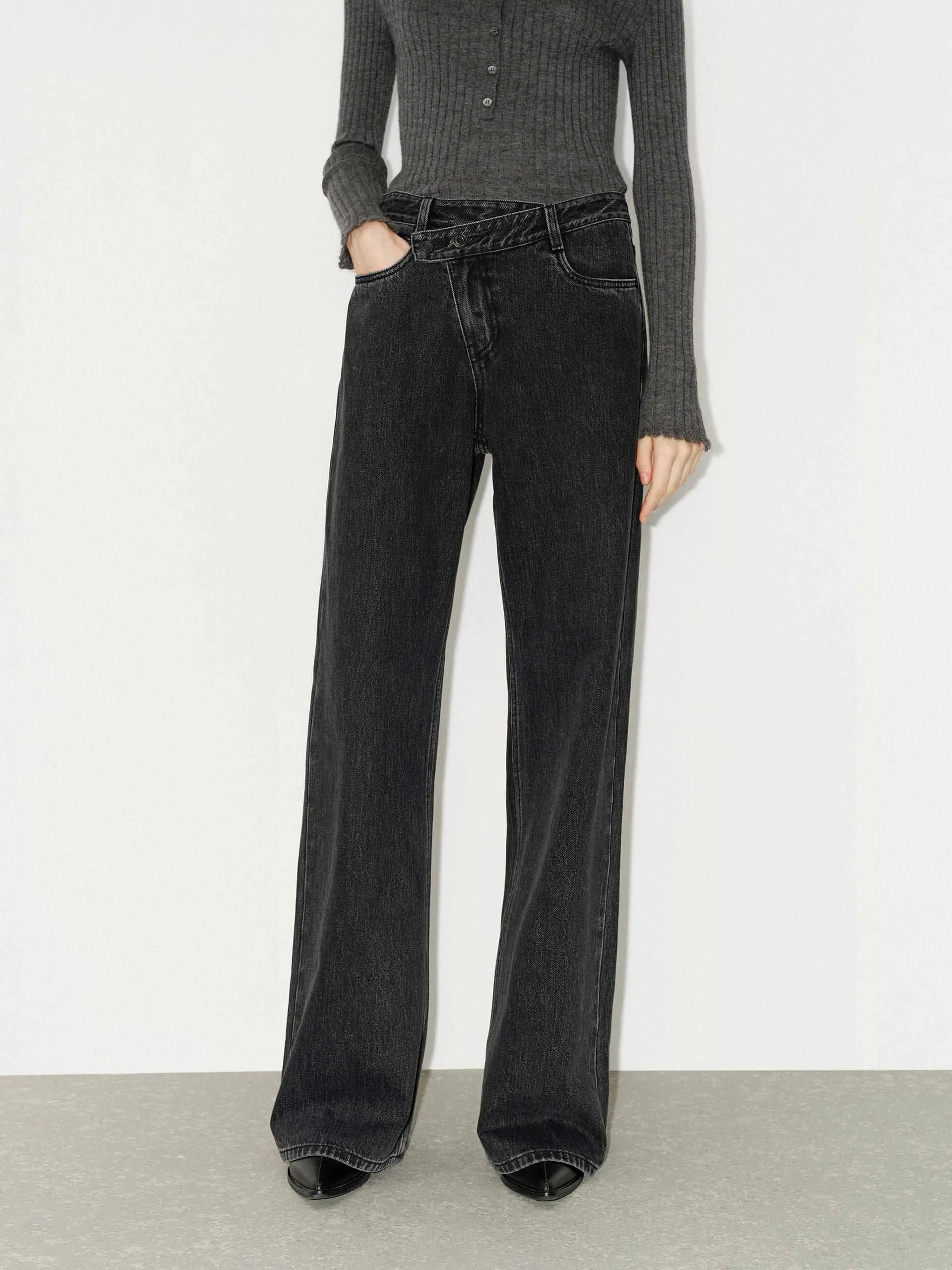 Family Style Parent Style Smart Casual Neutral Smooth Asymmetric Straight Jeans