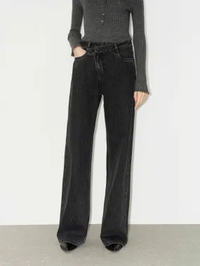 Luxury Textured Athlete Fit Asymmetric Straight Jeans