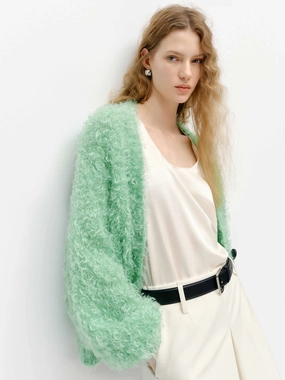 AntiStatic Finish Fluffy Boucle Knit Cardigan